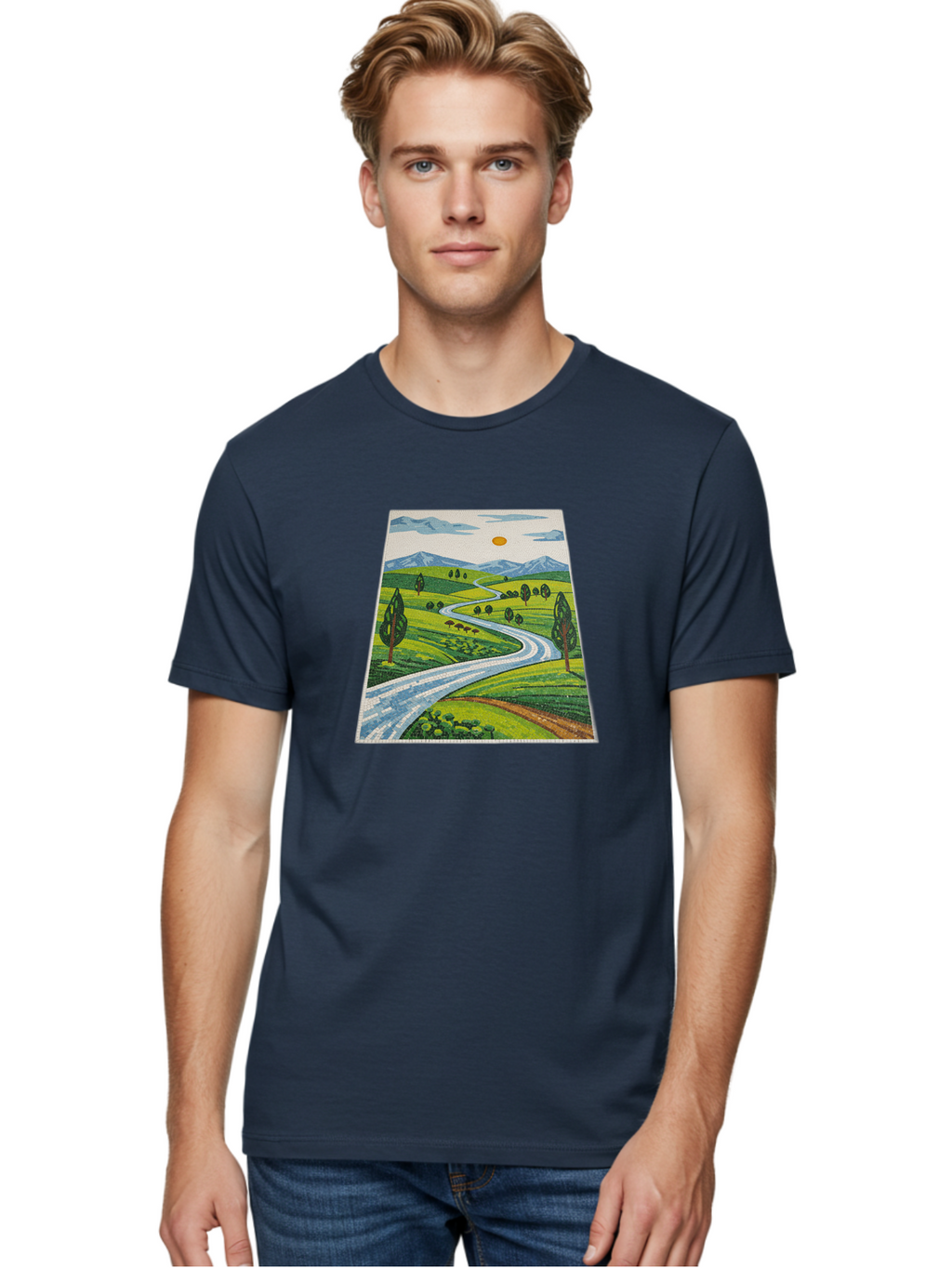 Winding-Road-Landscape Men'S Graphic Tee, 100% Cotton, Comfortable Casual Summer Wear, Machine Washable, Vintage Camera, Old Camera, Antique Camera, Black Camera, Classic Photography, Photography Equipment, Nostalgic Device, Film Camera, Bah384