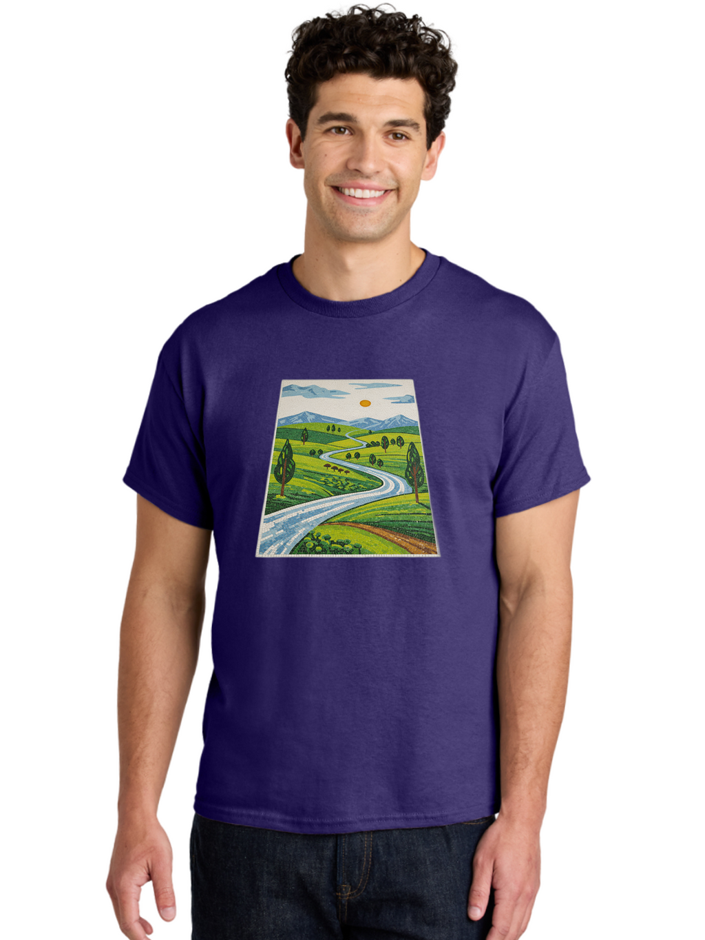 Winding-Road-Landscape Men'S Graphic Tee, 100% Cotton, Comfortable Casual Summer Wear, Machine Washable, Vintage Camera, Old Camera, Antique Camera, Black Camera, Classic Photography, Photography Equipment, Nostalgic Device, Film Camera, Bah384