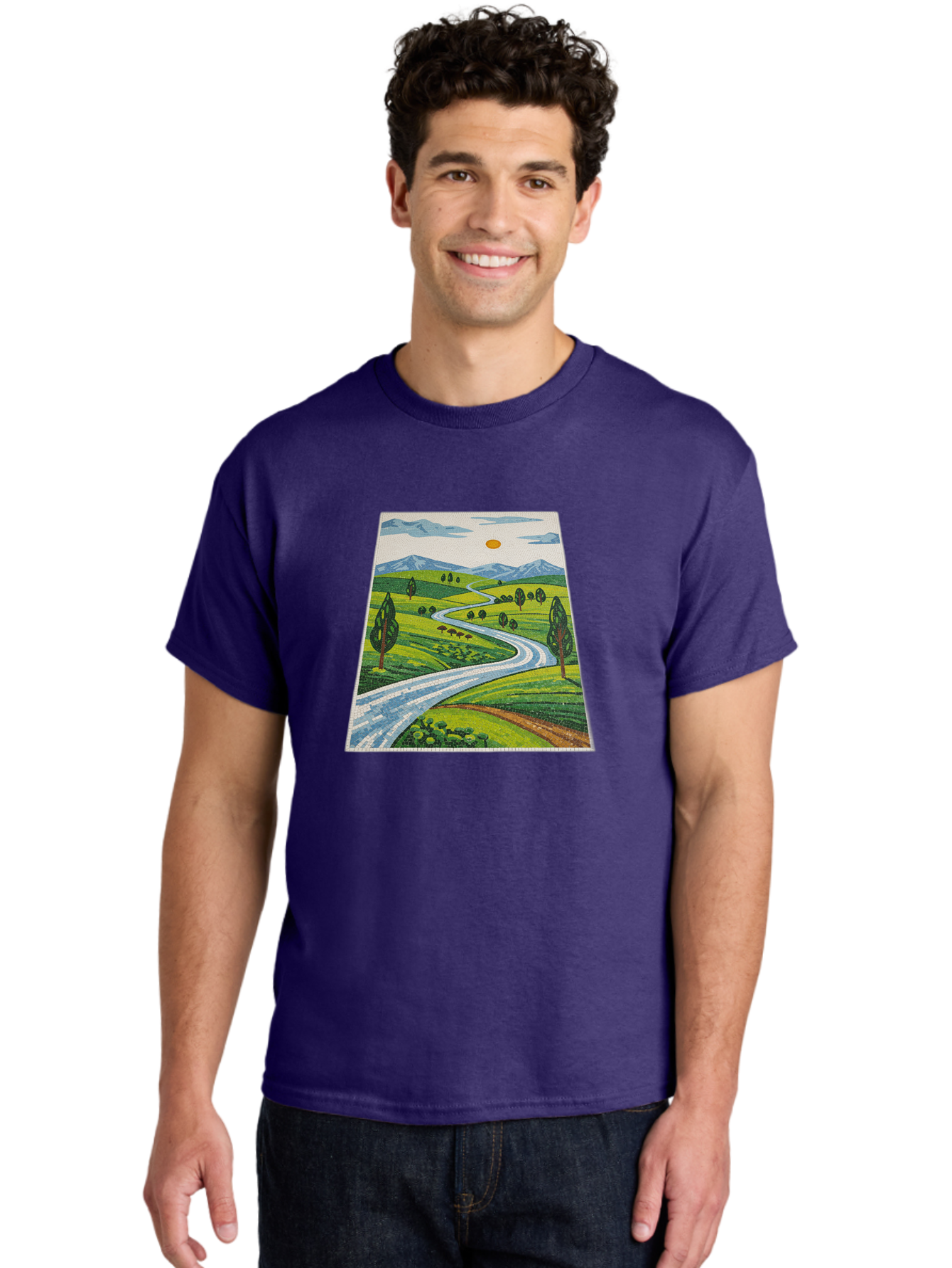 Winding-Road-Landscape Men'S Graphic Tee, 100% Cotton, Comfortable Casual Summer Wear, Machine Washable, Vintage Camera, Old Camera, Antique Camera, Black Camera, Classic Photography, Photography Equipment, Nostalgic Device, Film Camera, Bah384