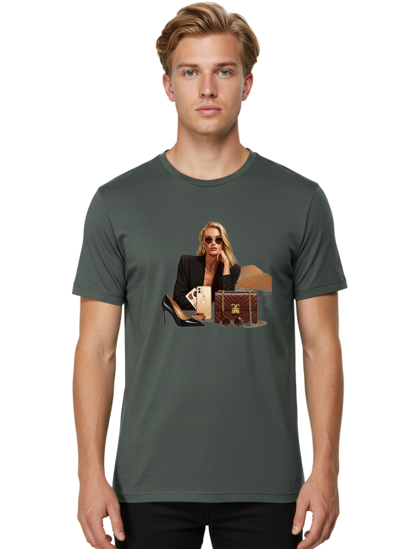 Woman-With-Luxury-Accessories Men'S Graphic Tee, 100% Cotton, Comfortable Casual Summer Wear, Machine Washable, Vintage Camera, Old Camera, Antique Camera, Black Camera, Classic Photography, Photography Equipment, Nostalgic Device, Bah395