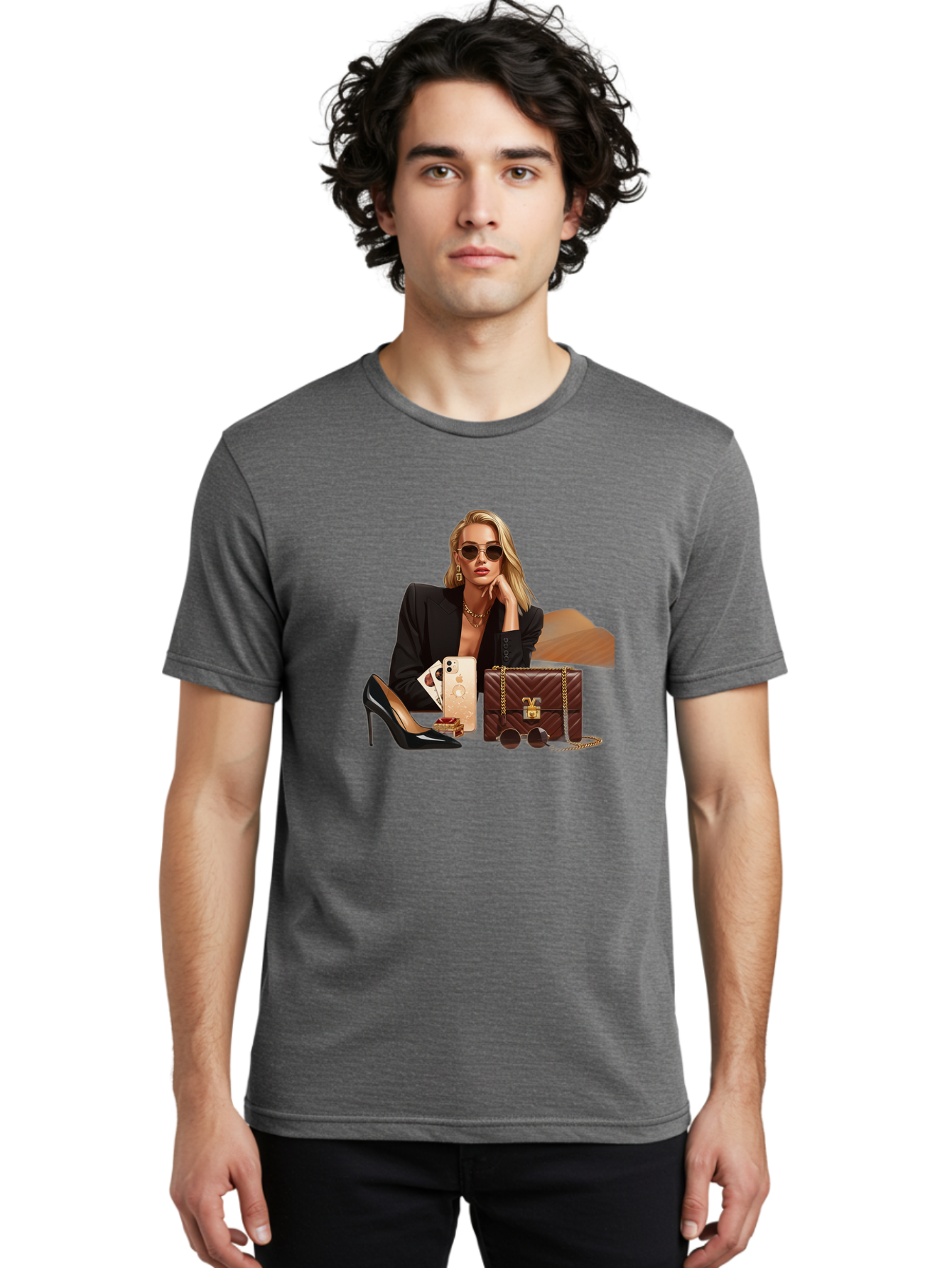 Woman-With-Luxury-Accessories Men'S Graphic Tee, 100% Cotton, Comfortable Casual Summer Wear, Machine Washable, Vintage Camera, Old Camera, Antique Camera, Black Camera, Classic Photography, Photography Equipment, Nostalgic Device, Bah395