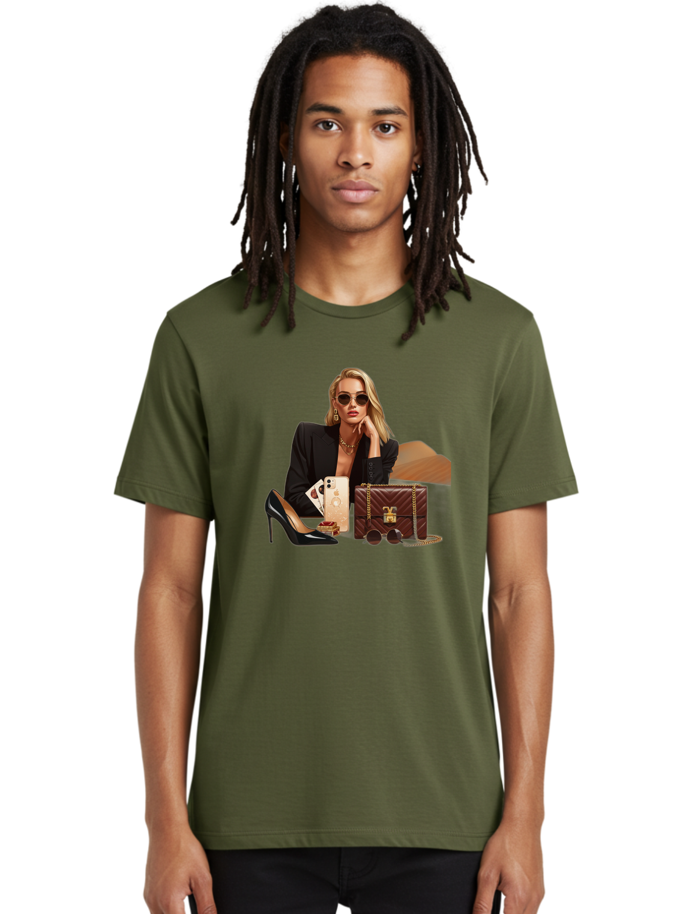 Woman-With-Luxury-Accessories Men'S Graphic Tee, 100% Cotton, Comfortable Casual Summer Wear, Machine Washable, Vintage Camera, Old Camera, Antique Camera, Black Camera, Classic Photography, Photography Equipment, Nostalgic Device, Bah395