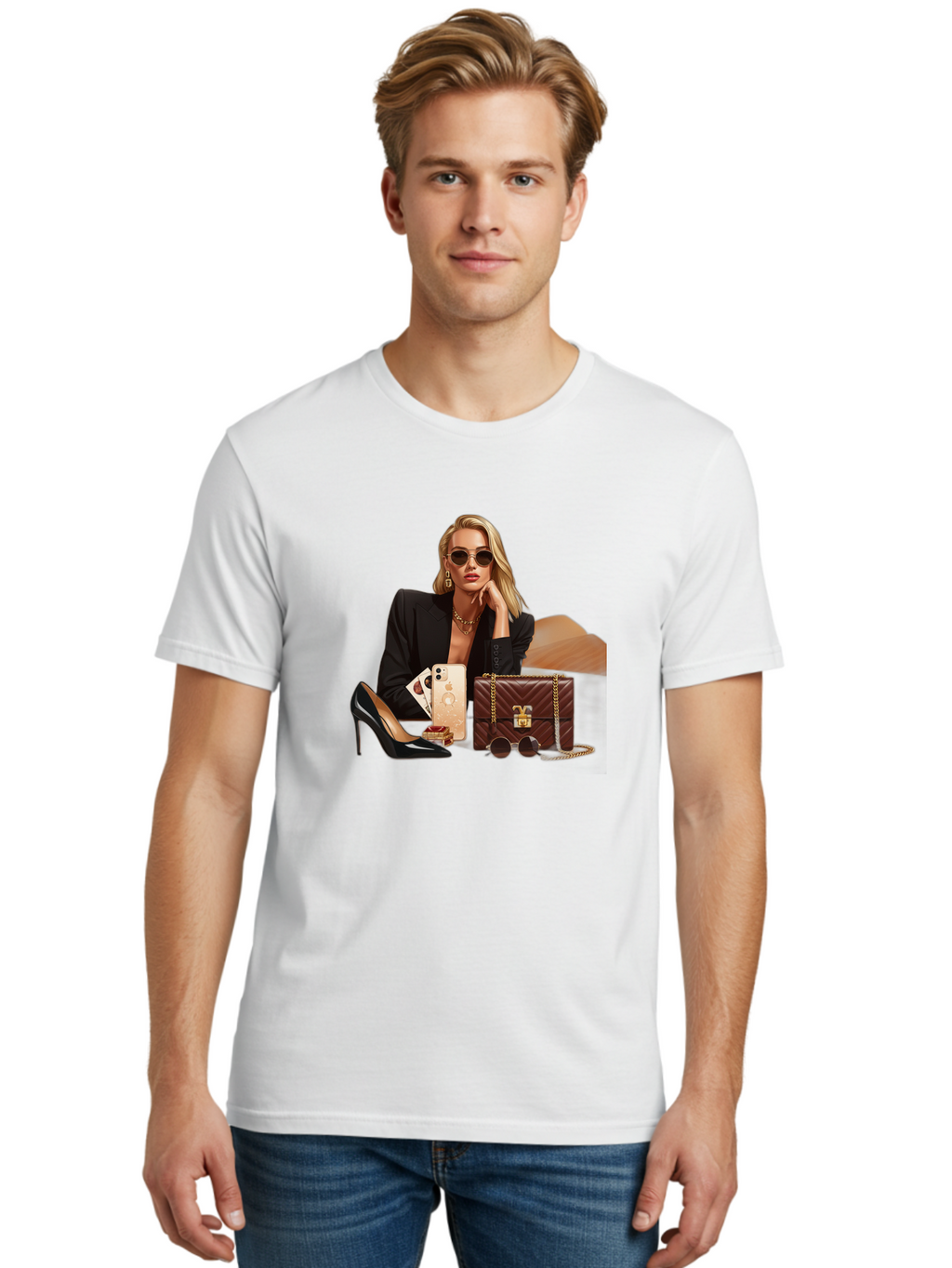 Woman-With-Luxury-Accessories Men'S Graphic Tee, 100% Cotton, Comfortable Casual Summer Wear, Machine Washable, Vintage Camera, Old Camera, Antique Camera, Black Camera, Classic Photography, Photography Equipment, Nostalgic Device, Bah395