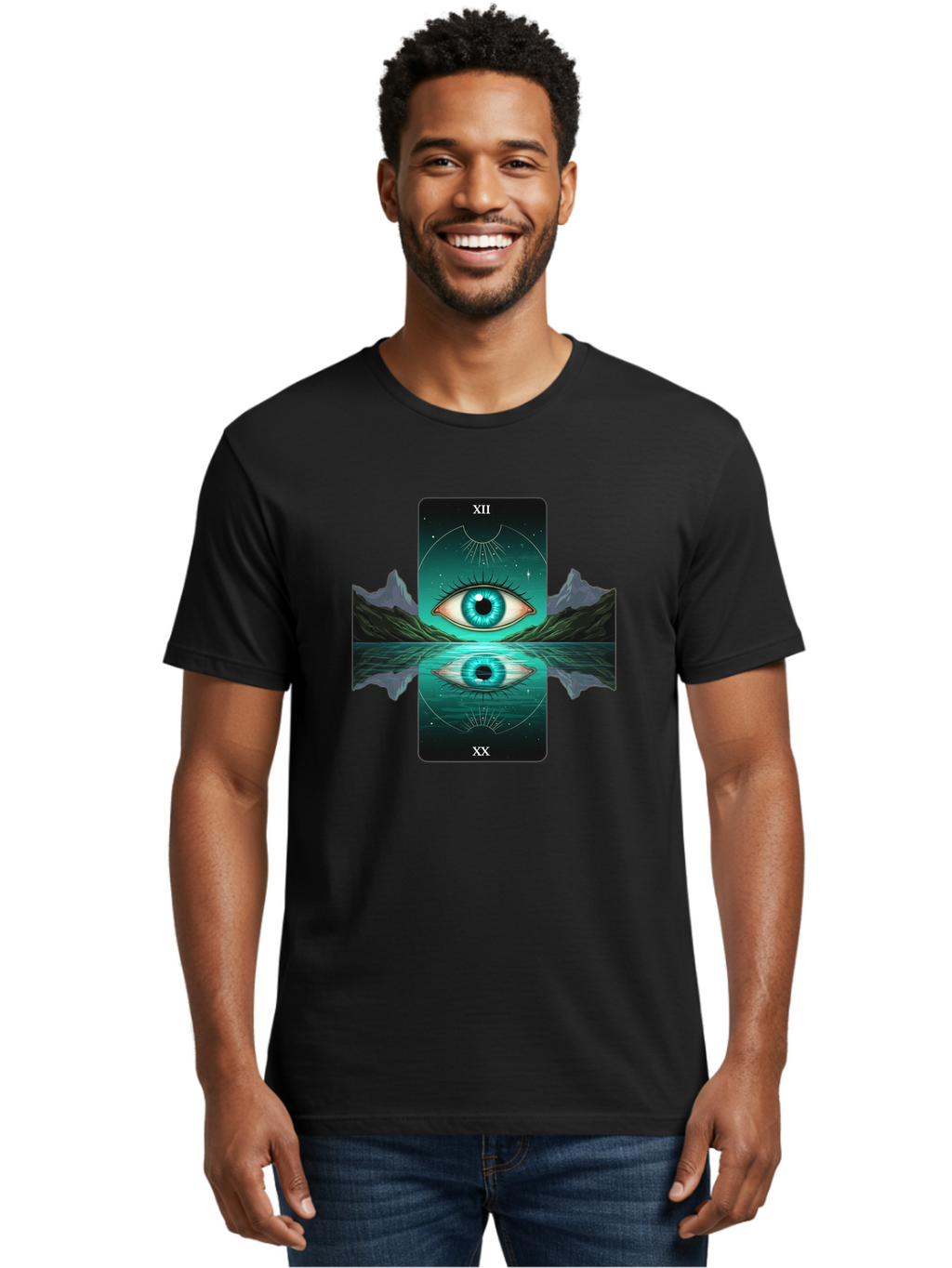 Xii-The-Moon-Tarot-Card Men'S Graphic Tee, 100% Cotton, Comfortable Casual Summer Wear, Machine Washable, Vintage Camera, Old Camera, Antique Camera, Black Camera, Classic Photography, Photography Equipment, Nostalgic Device, Film Camera, Bah407