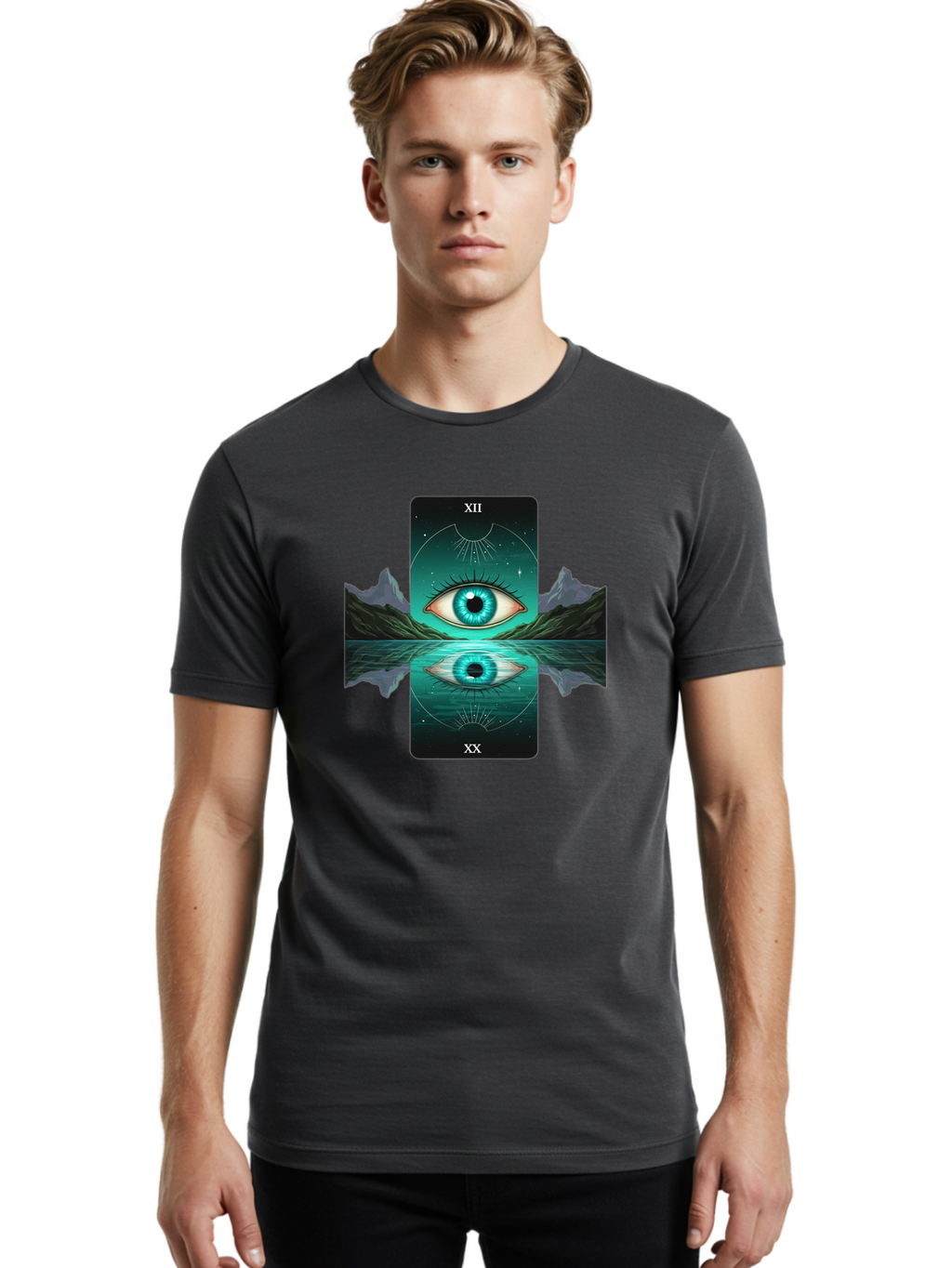 Xii-The-Moon-Tarot-Card Men'S Graphic Tee, 100% Cotton, Comfortable Casual Summer Wear, Machine Washable, Vintage Camera, Old Camera, Antique Camera, Black Camera, Classic Photography, Photography Equipment, Nostalgic Device, Film Camera, Bah407