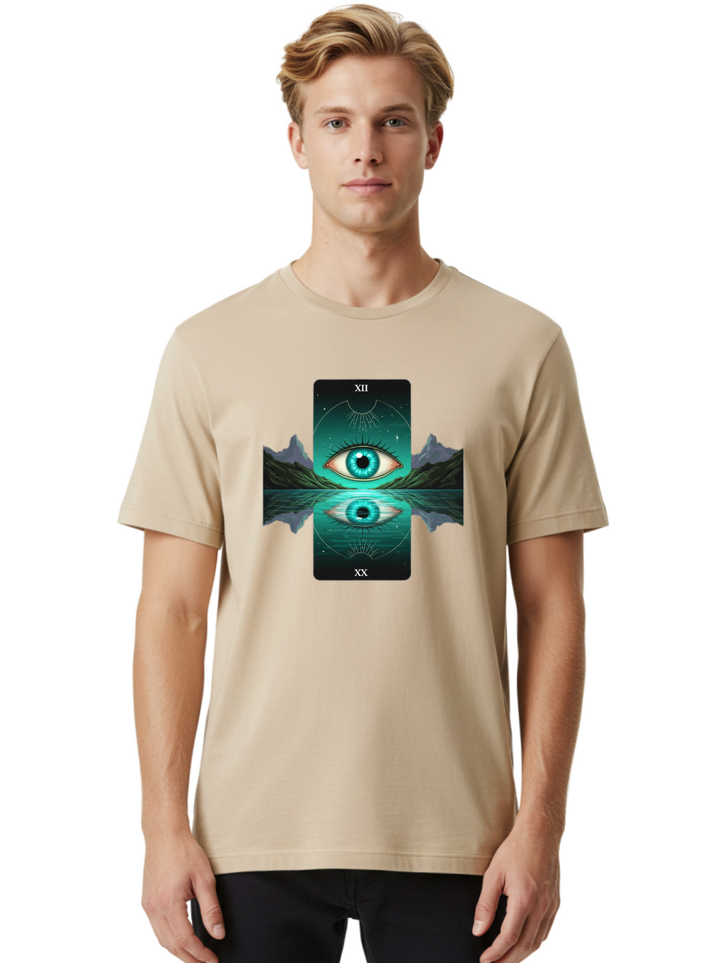 Xii-The-Moon-Tarot-Card Men'S Graphic Tee, 100% Cotton, Comfortable Casual Summer Wear, Machine Washable, Vintage Camera, Old Camera, Antique Camera, Black Camera, Classic Photography, Photography Equipment, Nostalgic Device, Film Camera, Bah407