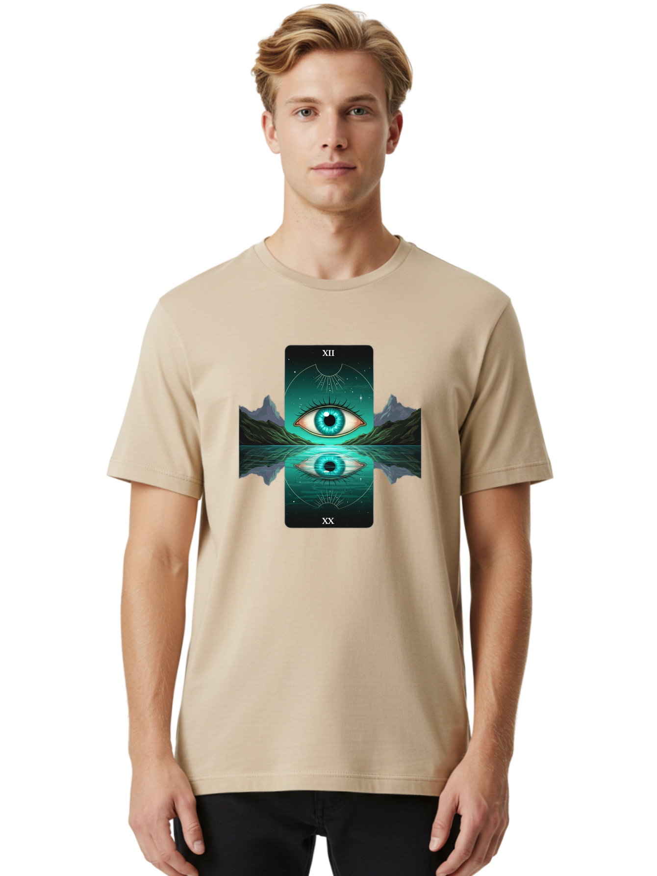 Xii-The-Moon-Tarot-Card Men'S Graphic Tee, 100% Cotton, Comfortable Casual Summer Wear, Machine Washable, Vintage Camera, Old Camera, Antique Camera, Black Camera, Classic Photography, Photography Equipment, Nostalgic Device, Film Camera, Bah407