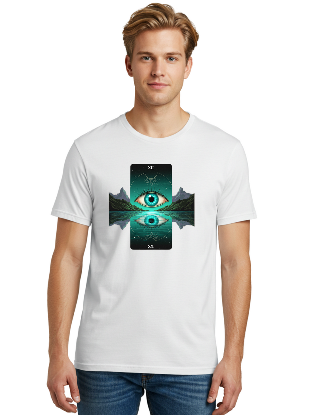 Xii-The-Moon-Tarot-Card Men'S Graphic Tee, 100% Cotton, Comfortable Casual Summer Wear, Machine Washable, Vintage Camera, Old Camera, Antique Camera, Black Camera, Classic Photography, Photography Equipment, Nostalgic Device, Film Camera, Bah407