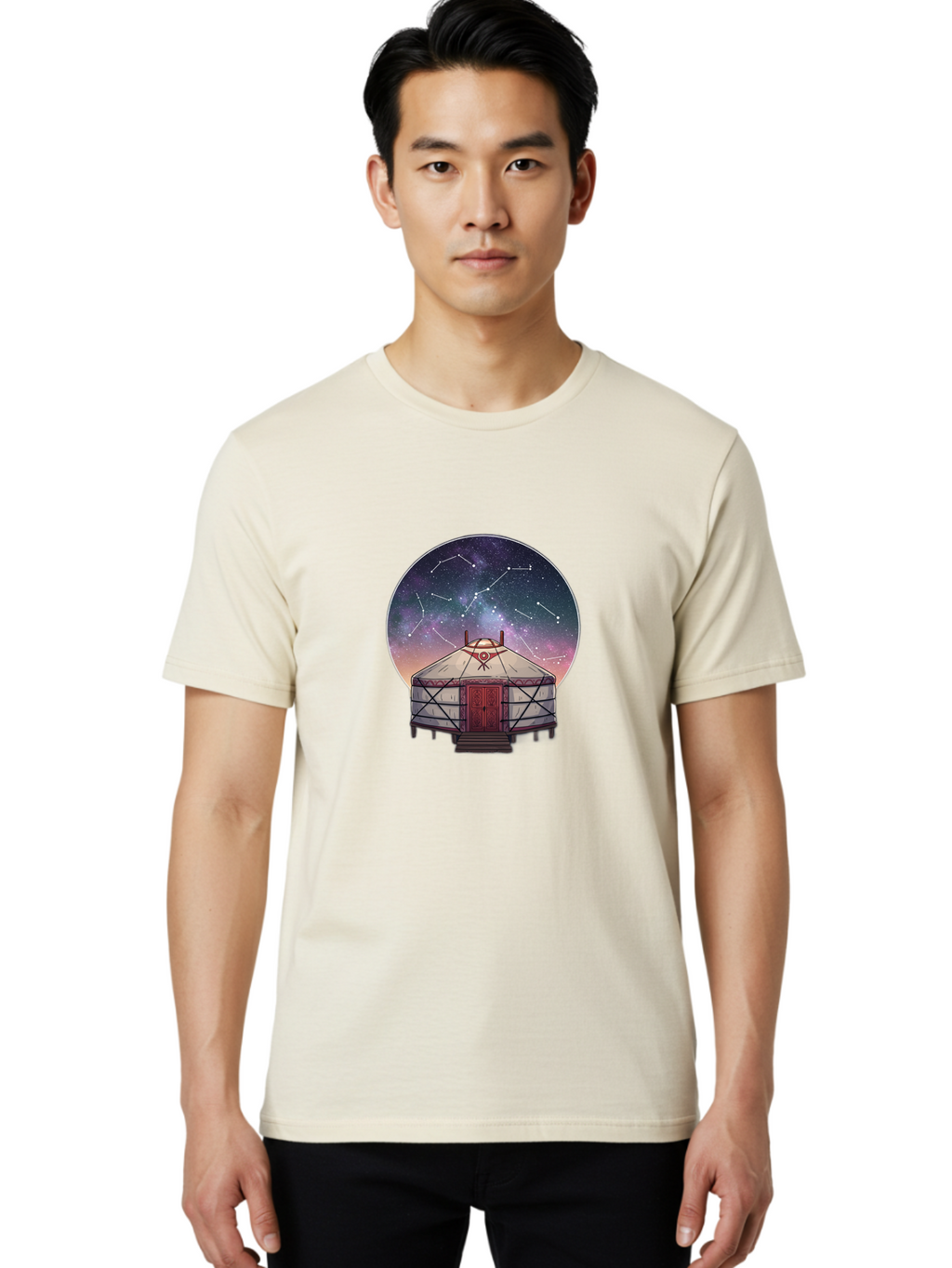 Yurt-Under-Constellations Men'S Graphic Tee, 100% Cotton, Comfortable Casual Summer Wear, Machine Washable, Vintage Camera, Old Camera, Antique Camera, Black Camera, Classic Photography, Photography Equipment, Nostalgic Device, Film Camera, Bah411