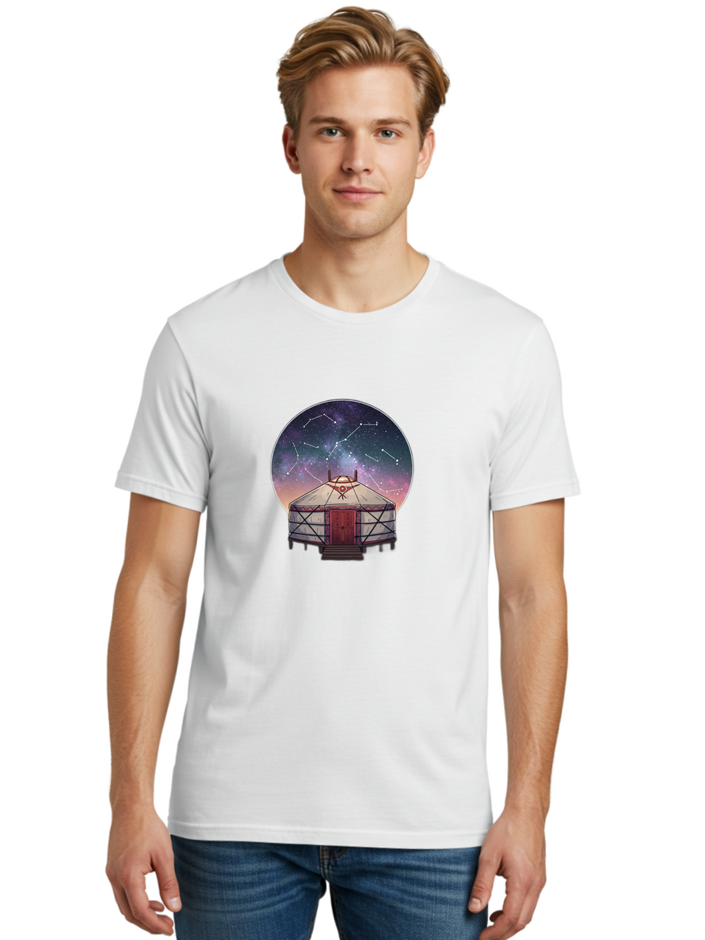 Yurt-Under-Constellations Men'S Graphic Tee, 100% Cotton, Comfortable Casual Summer Wear, Machine Washable, Vintage Camera, Old Camera, Antique Camera, Black Camera, Classic Photography, Photography Equipment, Nostalgic Device, Film Camera, Bah411