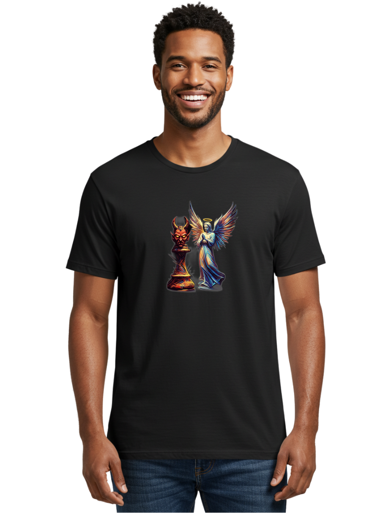 Angel-And-Devil-Chess-Pieces Men'S Graphic Tee, 100% Cotton, Comfortable Casual Summer Wear, Machine Washable, Vintage Camera, Old Camera, Antique Camera, Black Camera, Classic Photography, Photography Equipment, Nostalgic Device, Film Camera, Bah424
