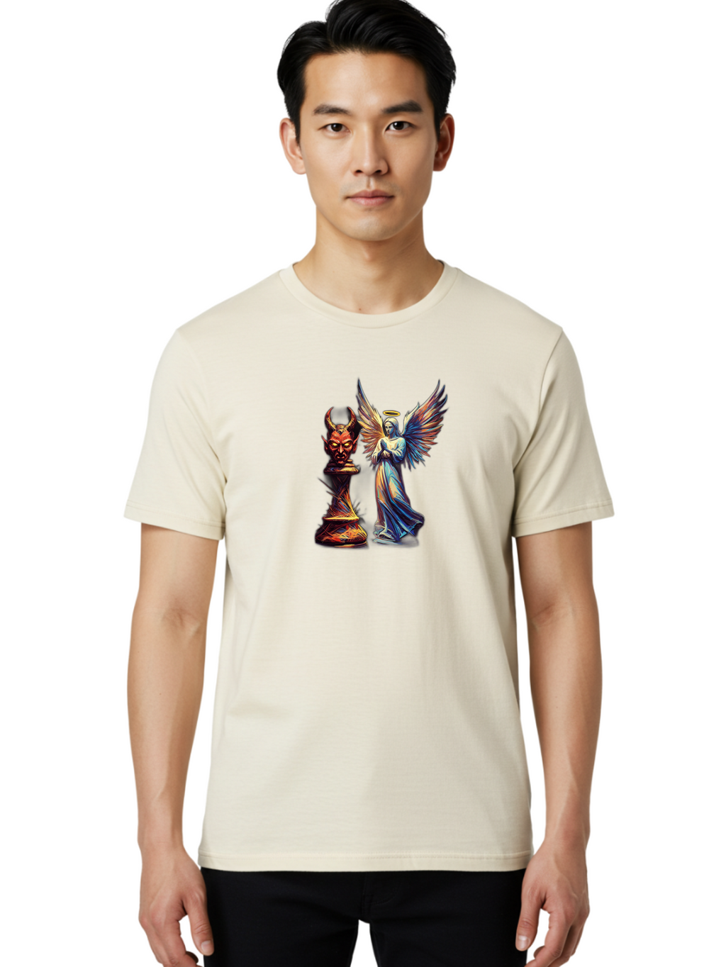 Angel-And-Devil-Chess-Pieces Men'S Graphic Tee, 100% Cotton, Comfortable Casual Summer Wear, Machine Washable, Vintage Camera, Old Camera, Antique Camera, Black Camera, Classic Photography, Photography Equipment, Nostalgic Device, Film Camera, Bah424