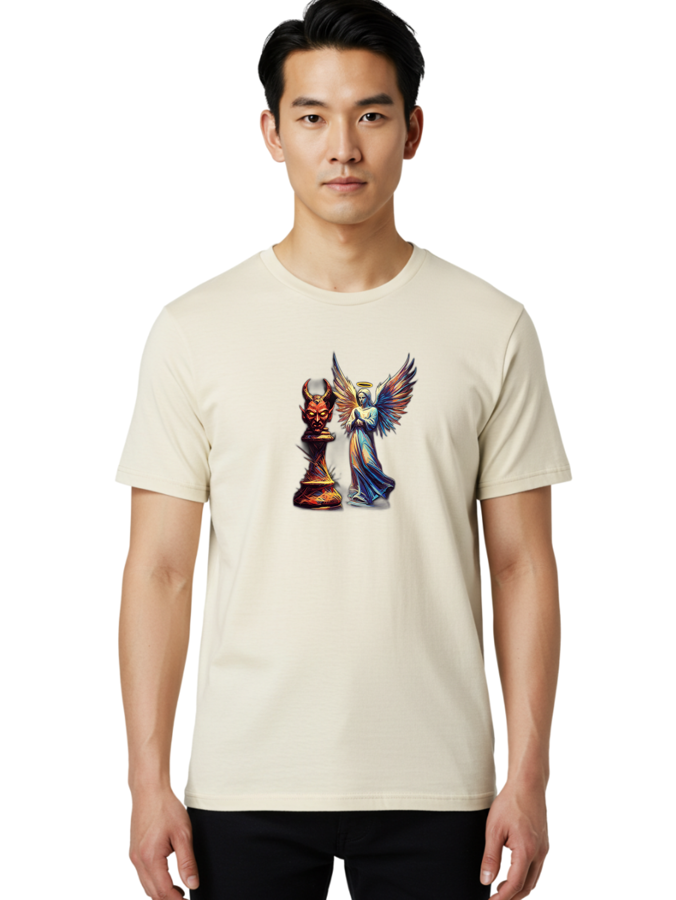 Angel-And-Devil-Chess-Pieces Men'S Graphic Tee, 100% Cotton, Comfortable Casual Summer Wear, Machine Washable, Vintage Camera, Old Camera, Antique Camera, Black Camera, Classic Photography, Photography Equipment, Nostalgic Device, Film Camera, Bah424