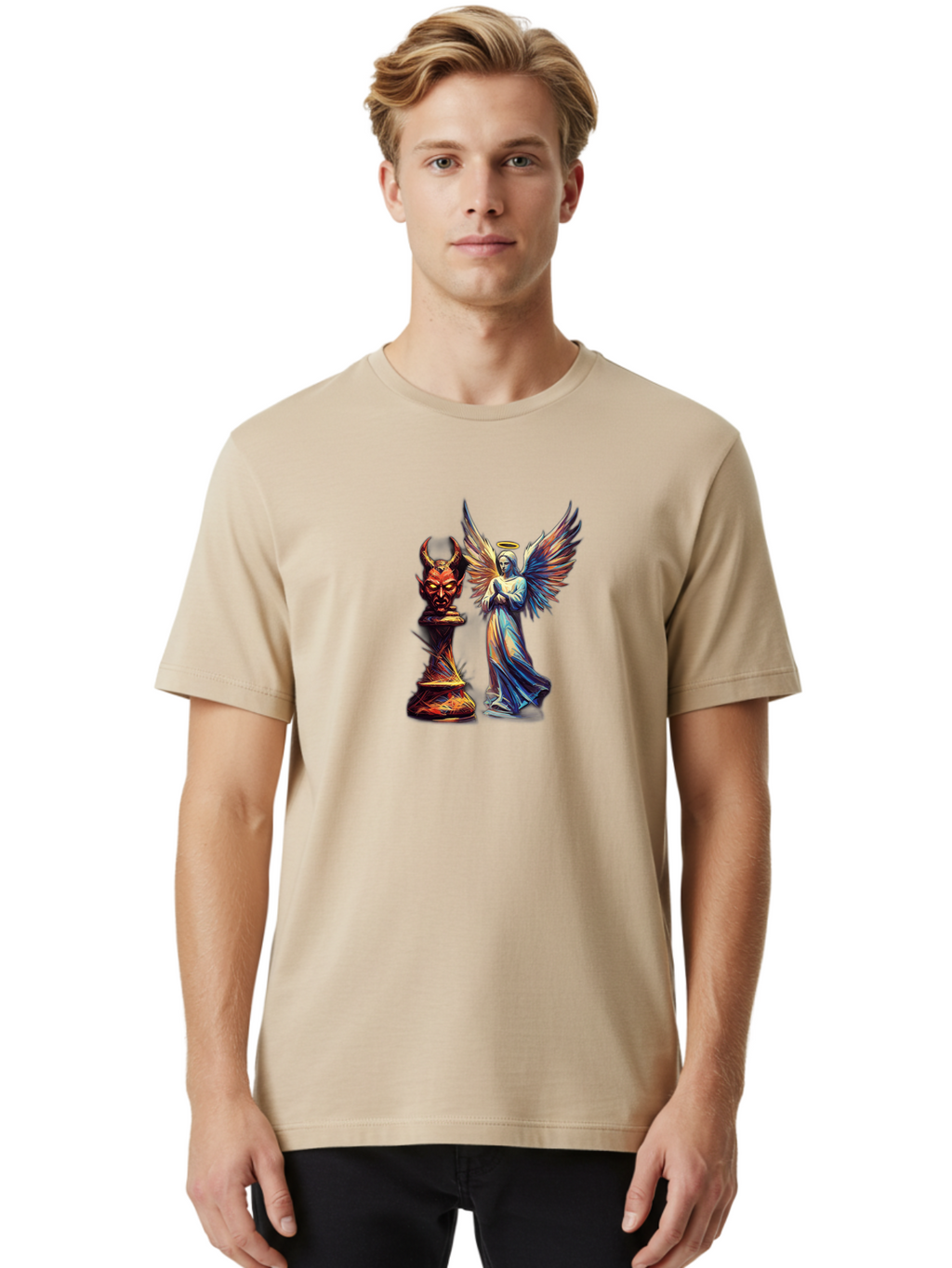 Angel-And-Devil-Chess-Pieces Men'S Graphic Tee, 100% Cotton, Comfortable Casual Summer Wear, Machine Washable, Vintage Camera, Old Camera, Antique Camera, Black Camera, Classic Photography, Photography Equipment, Nostalgic Device, Film Camera, Bah424