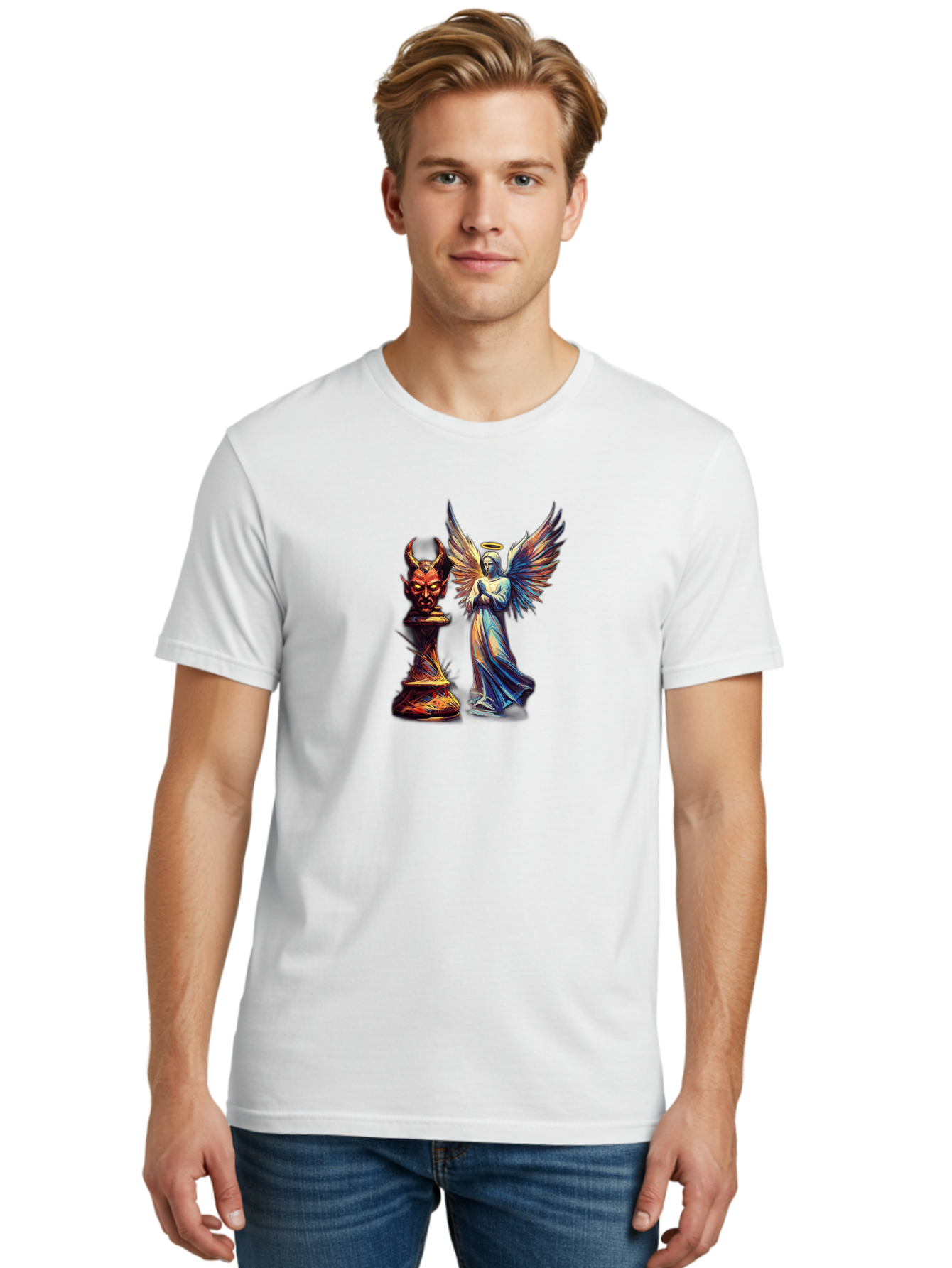 Angel-And-Devil-Chess-Pieces Men'S Graphic Tee, 100% Cotton, Comfortable Casual Summer Wear, Machine Washable, Vintage Camera, Old Camera, Antique Camera, Black Camera, Classic Photography, Photography Equipment, Nostalgic Device, Film Camera, Bah424