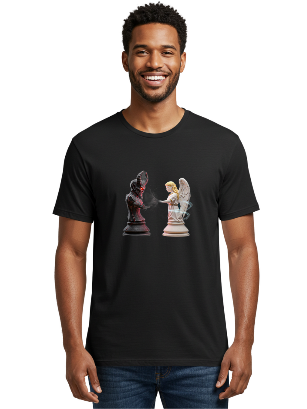 Angel-Vs-Demon-Chess Men'S Graphic Tee, 100% Cotton, Comfortable Casual Summer Wear, Machine Washable, Vintage Camera, Old Camera, Antique Camera, Black Camera, Classic Photography, Photography Equipment, Nostalgic Device, Film Camera, Bah425