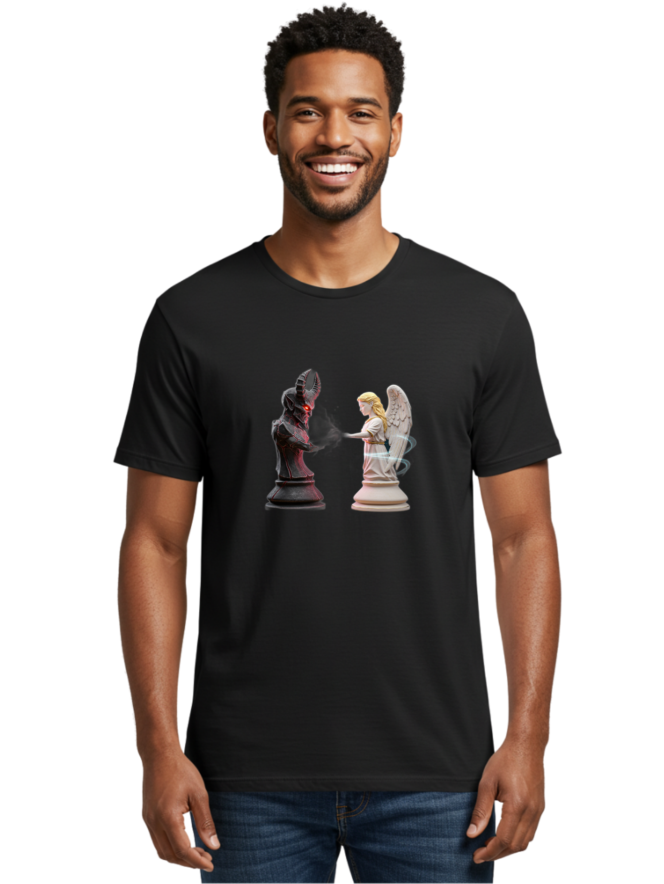 Angel-Vs-Demon-Chess Men'S Graphic Tee, 100% Cotton, Comfortable Casual Summer Wear, Machine Washable, Vintage Camera, Old Camera, Antique Camera, Black Camera, Classic Photography, Photography Equipment, Nostalgic Device, Film Camera, Bah425