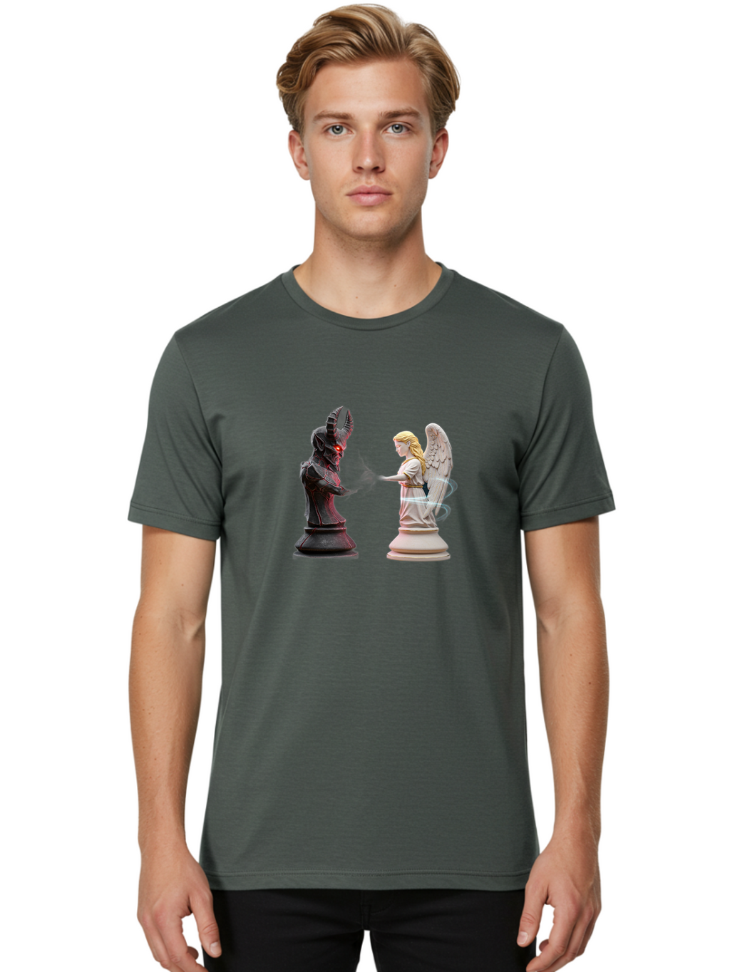 Angel-Vs-Demon-Chess Men'S Graphic Tee, 100% Cotton, Comfortable Casual Summer Wear, Machine Washable, Vintage Camera, Old Camera, Antique Camera, Black Camera, Classic Photography, Photography Equipment, Nostalgic Device, Film Camera, Bah425