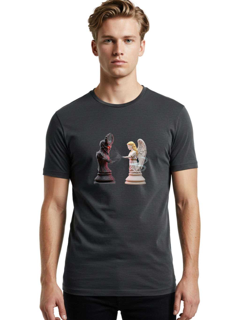 Angel-Vs-Demon-Chess Men'S Graphic Tee, 100% Cotton, Comfortable Casual Summer Wear, Machine Washable, Vintage Camera, Old Camera, Antique Camera, Black Camera, Classic Photography, Photography Equipment, Nostalgic Device, Film Camera, Bah425