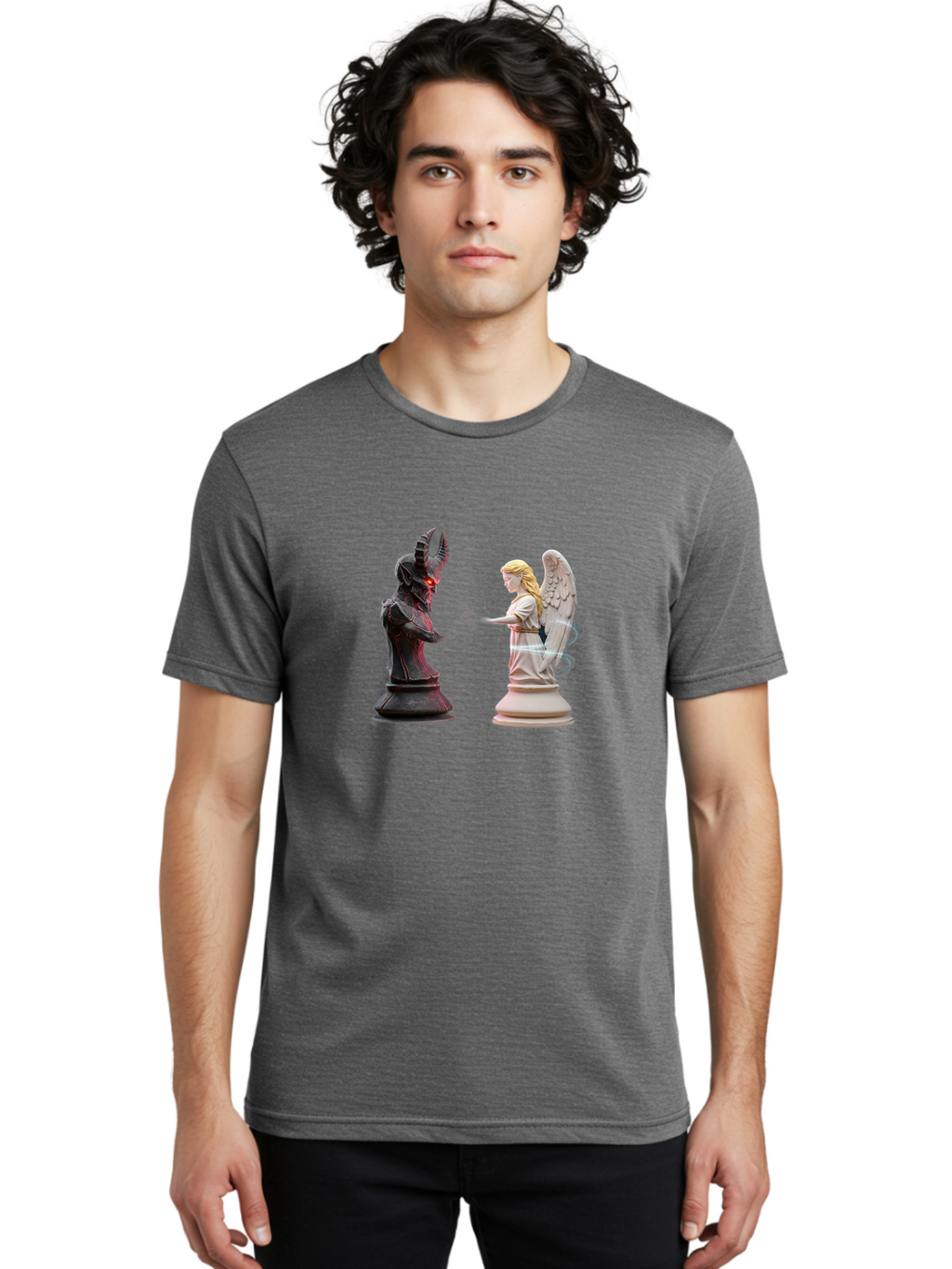 Angel-Vs-Demon-Chess Men'S Graphic Tee, 100% Cotton, Comfortable Casual Summer Wear, Machine Washable, Vintage Camera, Old Camera, Antique Camera, Black Camera, Classic Photography, Photography Equipment, Nostalgic Device, Film Camera, Bah425