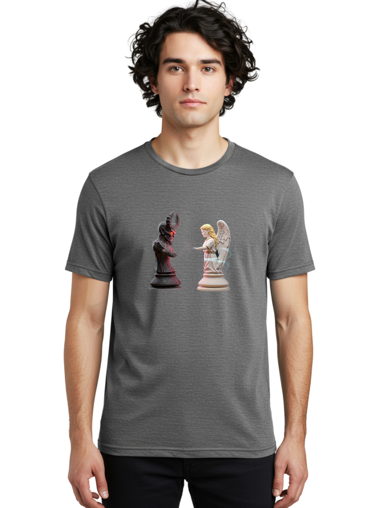 Angel-Vs-Demon-Chess Men'S Graphic Tee, 100% Cotton, Comfortable Casual Summer Wear, Machine Washable, Vintage Camera, Old Camera, Antique Camera, Black Camera, Classic Photography, Photography Equipment, Nostalgic Device, Film Camera, Bah425