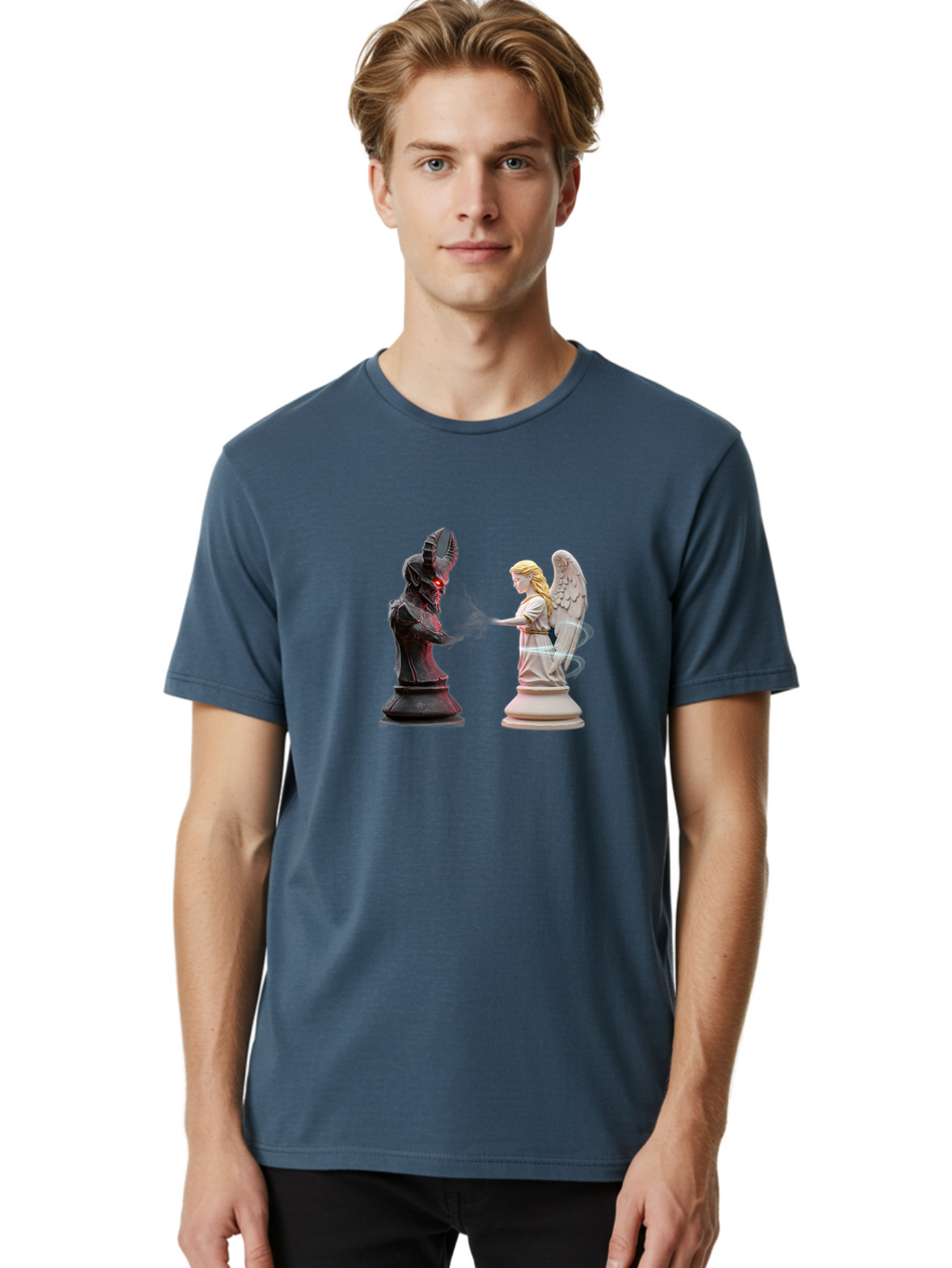 Angel-Vs-Demon-Chess Men'S Graphic Tee, 100% Cotton, Comfortable Casual Summer Wear, Machine Washable, Vintage Camera, Old Camera, Antique Camera, Black Camera, Classic Photography, Photography Equipment, Nostalgic Device, Film Camera, Bah425