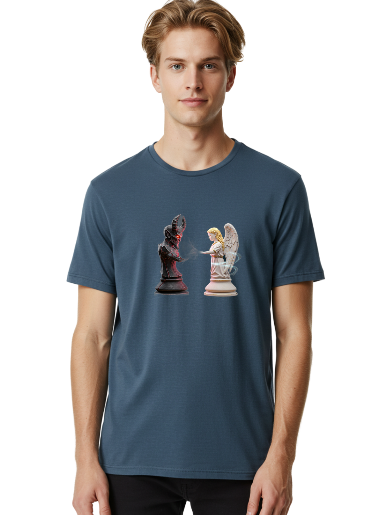 Angel-Vs-Demon-Chess Men'S Graphic Tee, 100% Cotton, Comfortable Casual Summer Wear, Machine Washable, Vintage Camera, Old Camera, Antique Camera, Black Camera, Classic Photography, Photography Equipment, Nostalgic Device, Film Camera, Bah425