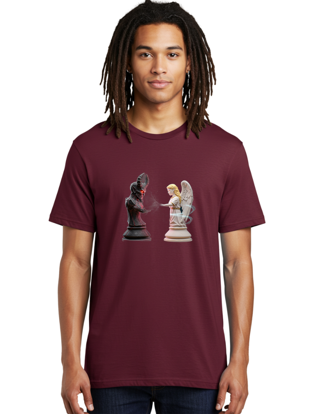 Angel-Vs-Demon-Chess Men'S Graphic Tee, 100% Cotton, Comfortable Casual Summer Wear, Machine Washable, Vintage Camera, Old Camera, Antique Camera, Black Camera, Classic Photography, Photography Equipment, Nostalgic Device, Film Camera, Bah425