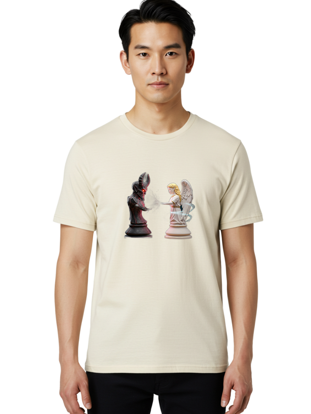 Angel-Vs-Demon-Chess Men'S Graphic Tee, 100% Cotton, Comfortable Casual Summer Wear, Machine Washable, Vintage Camera, Old Camera, Antique Camera, Black Camera, Classic Photography, Photography Equipment, Nostalgic Device, Film Camera, Bah425