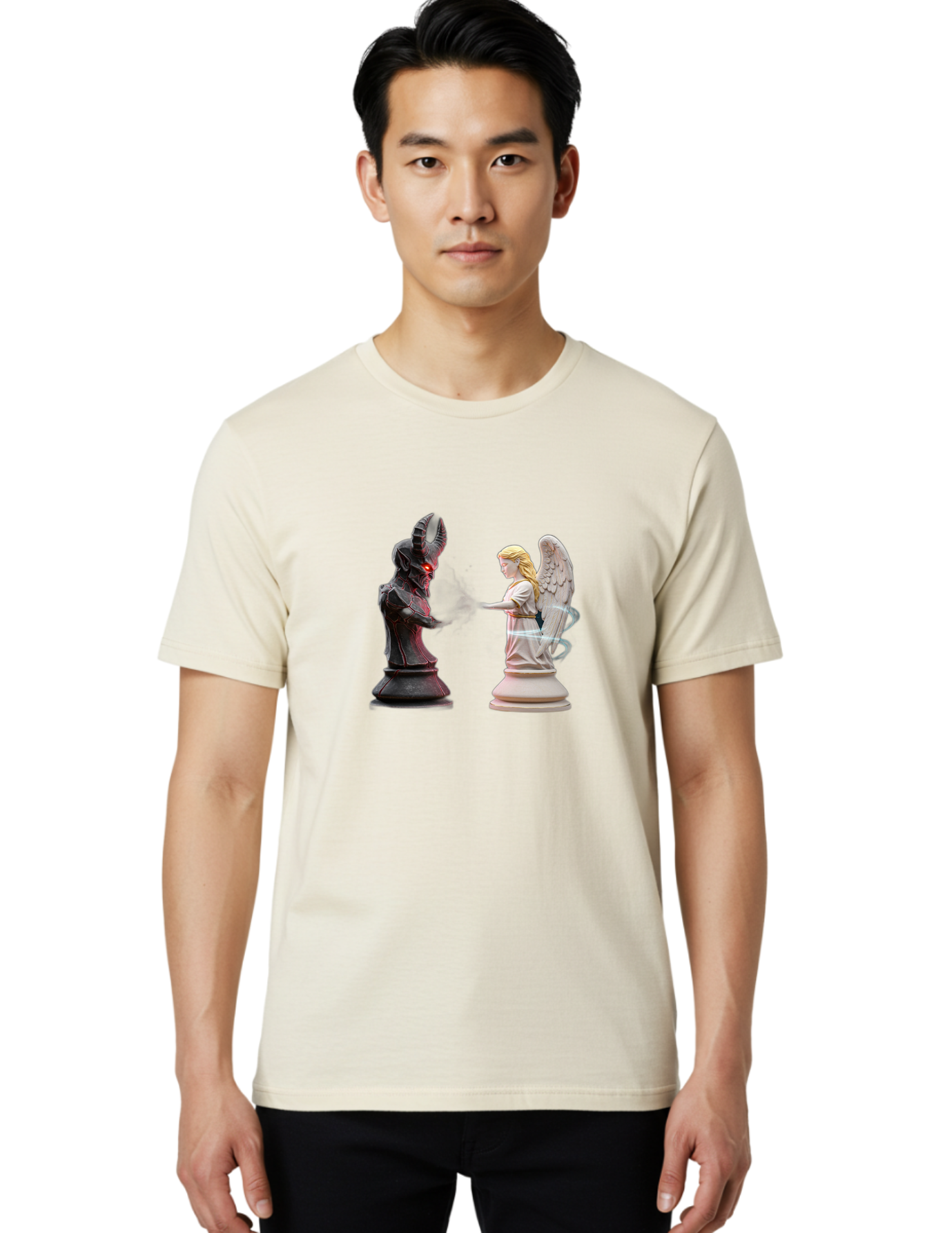 Angel-Vs-Demon-Chess Men'S Graphic Tee, 100% Cotton, Comfortable Casual Summer Wear, Machine Washable, Vintage Camera, Old Camera, Antique Camera, Black Camera, Classic Photography, Photography Equipment, Nostalgic Device, Film Camera, Bah425
