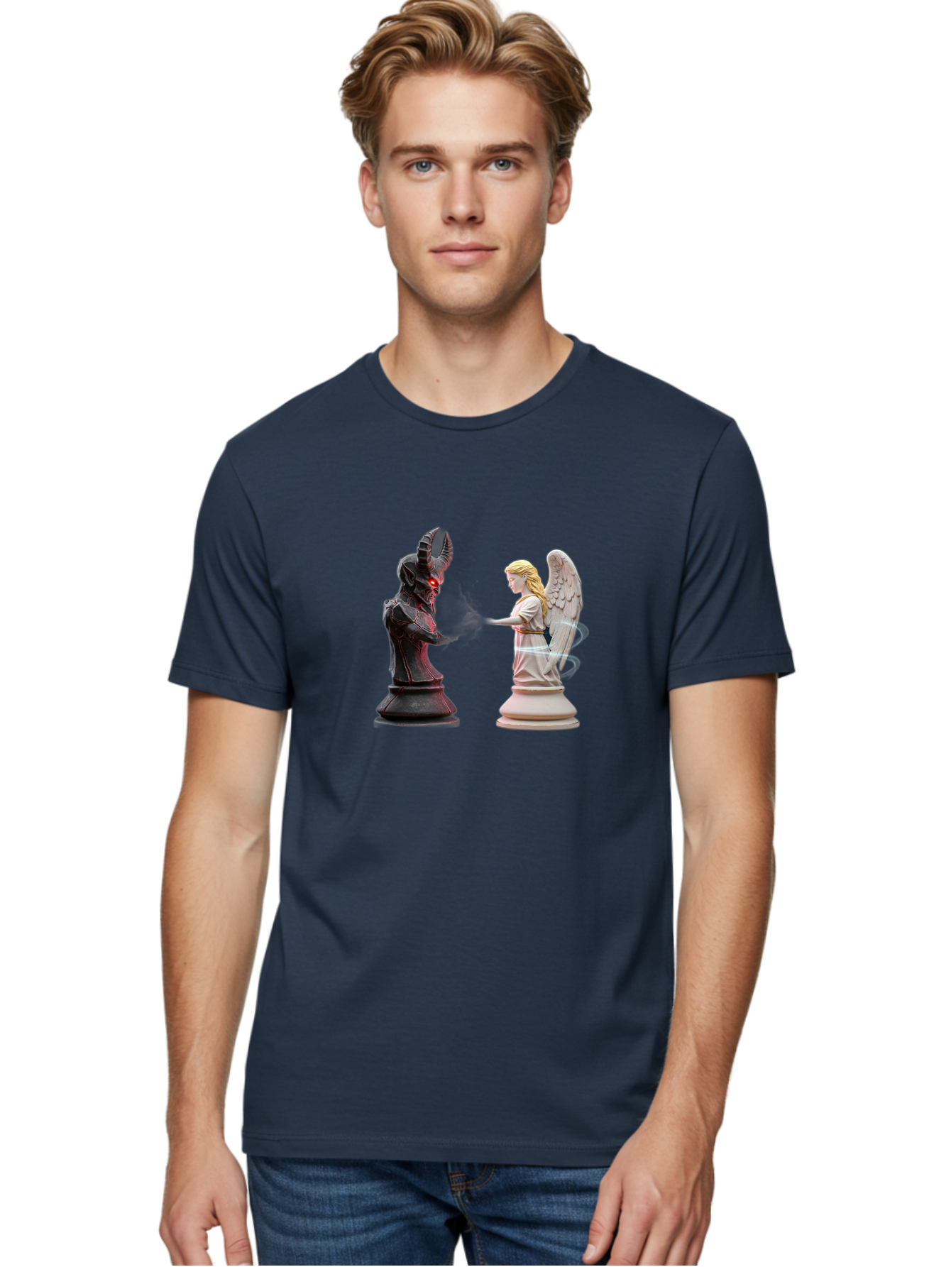 Angel-Vs-Demon-Chess Men'S Graphic Tee, 100% Cotton, Comfortable Casual Summer Wear, Machine Washable, Vintage Camera, Old Camera, Antique Camera, Black Camera, Classic Photography, Photography Equipment, Nostalgic Device, Film Camera, Bah425