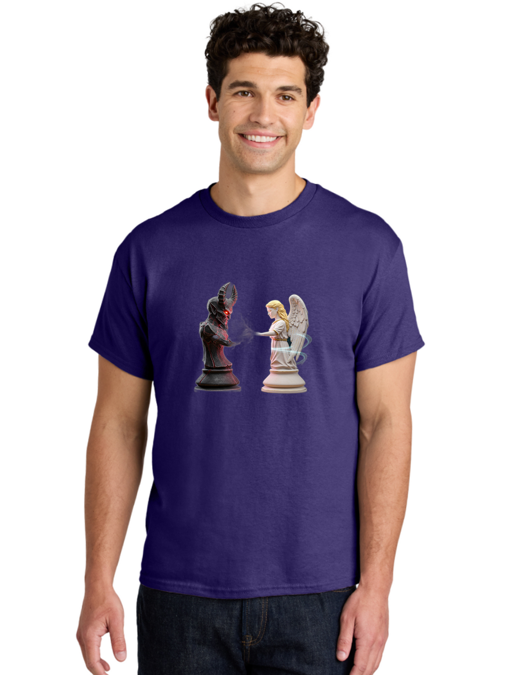 Angel-Vs-Demon-Chess Men'S Graphic Tee, 100% Cotton, Comfortable Casual Summer Wear, Machine Washable, Vintage Camera, Old Camera, Antique Camera, Black Camera, Classic Photography, Photography Equipment, Nostalgic Device, Film Camera, Bah425