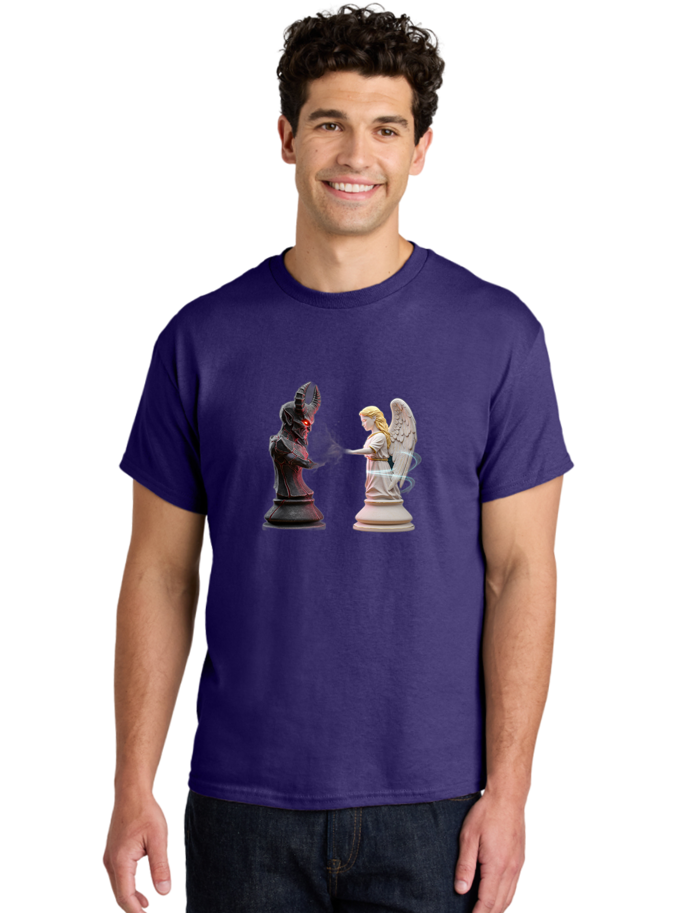Angel-Vs-Demon-Chess Men'S Graphic Tee, 100% Cotton, Comfortable Casual Summer Wear, Machine Washable, Vintage Camera, Old Camera, Antique Camera, Black Camera, Classic Photography, Photography Equipment, Nostalgic Device, Film Camera, Bah425