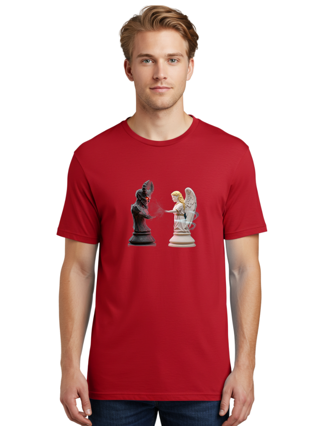 Angel-Vs-Demon-Chess Men'S Graphic Tee, 100% Cotton, Comfortable Casual Summer Wear, Machine Washable, Vintage Camera, Old Camera, Antique Camera, Black Camera, Classic Photography, Photography Equipment, Nostalgic Device, Film Camera, Bah425