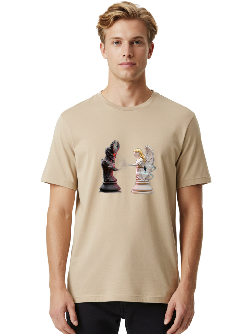 Angel-Vs-Demon-Chess Men'S Graphic Tee, 100% Cotton, Comfortable Casual Summer Wear, Machine Washable, Vintage Camera, Old Camera, Antique Camera, Black Camera, Classic Photography, Photography Equipment, Nostalgic Device, Film Camera, Bah425