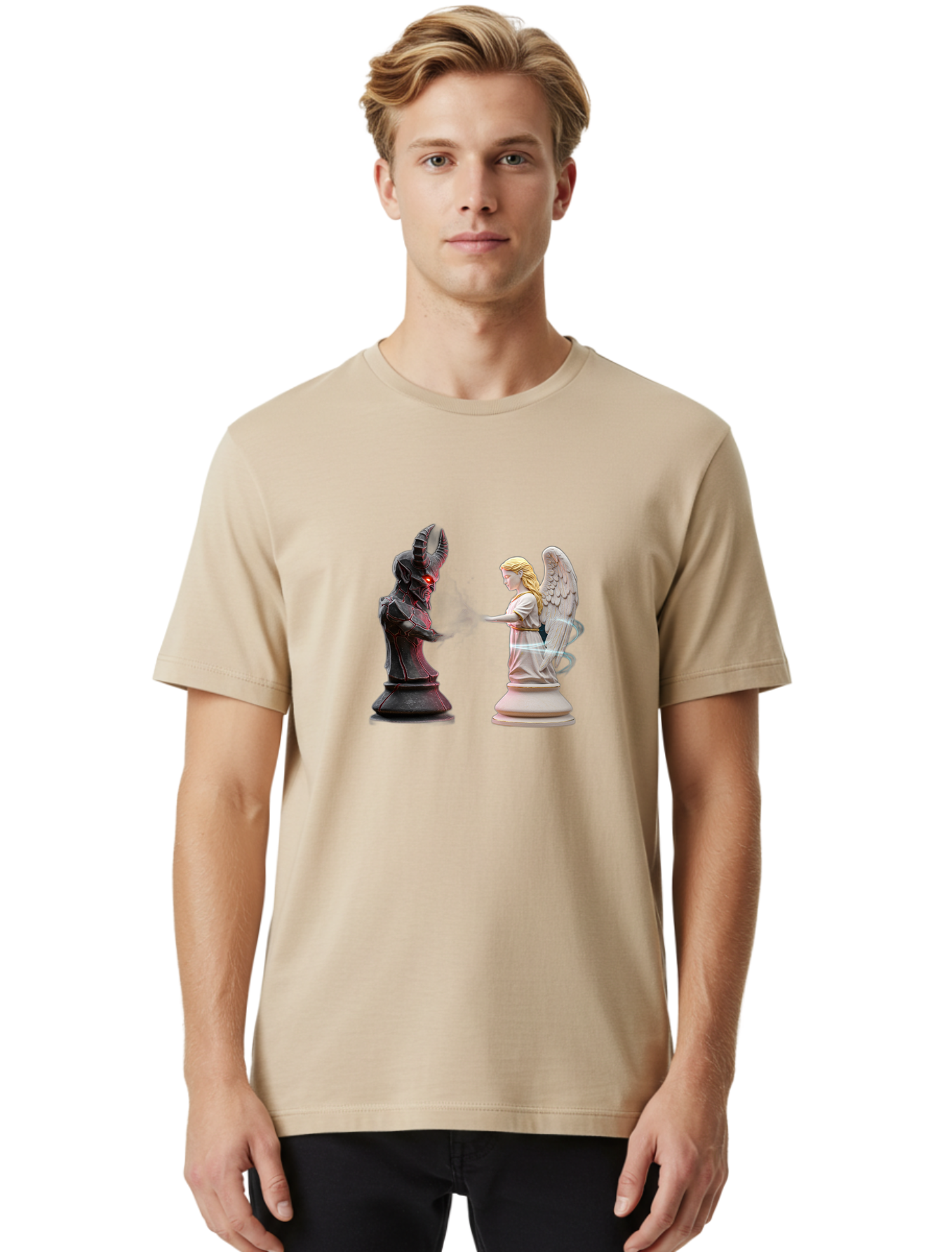 Angel-Vs-Demon-Chess Men'S Graphic Tee, 100% Cotton, Comfortable Casual Summer Wear, Machine Washable, Vintage Camera, Old Camera, Antique Camera, Black Camera, Classic Photography, Photography Equipment, Nostalgic Device, Film Camera, Bah425