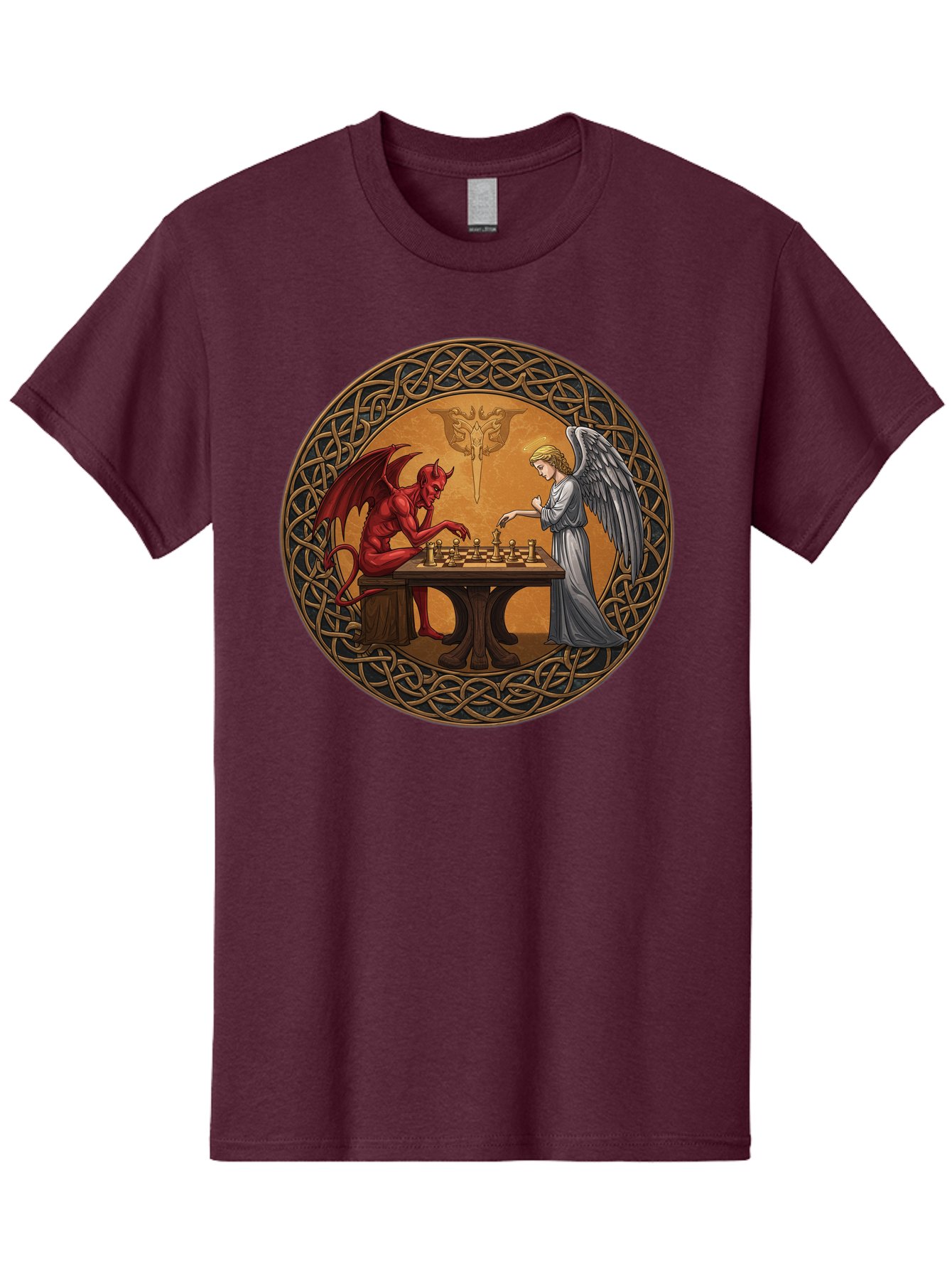 Angel-Vs-Devil-Chess-2 Men'S Graphic Tee, 100% Cotton, Comfortable Casual Summer Wear, Machine Washable, Vintage Camera, Old Camera, Antique Camera, Black Camera, Classic Photography, Photography Equipment, Nostalgic Device, Film Camera, Bah427