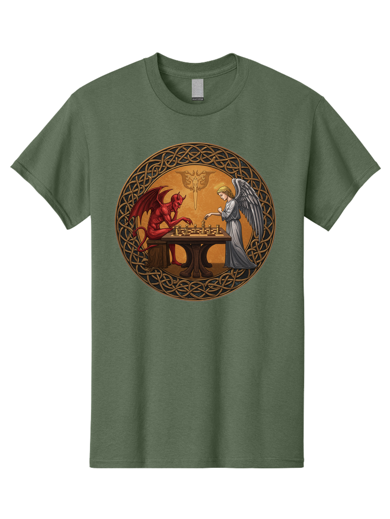 Angel-Vs-Devil-Chess-2 Men'S Graphic Tee, 100% Cotton, Comfortable Casual Summer Wear, Machine Washable, Vintage Camera, Old Camera, Antique Camera, Black Camera, Classic Photography, Photography Equipment, Nostalgic Device, Film Camera, Bah427