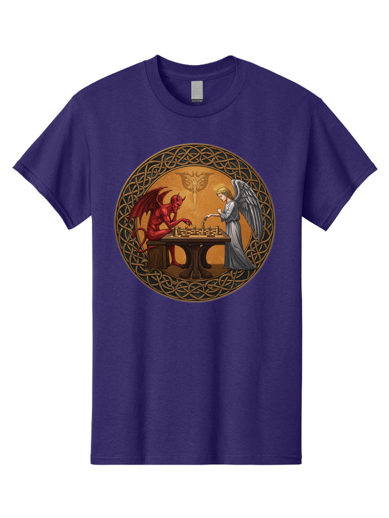 Angel-Vs-Devil-Chess-2 Men'S Graphic Tee, 100% Cotton, Comfortable Casual Summer Wear, Machine Washable, Vintage Camera, Old Camera, Antique Camera, Black Camera, Classic Photography, Photography Equipment, Nostalgic Device, Film Camera, Bah427
