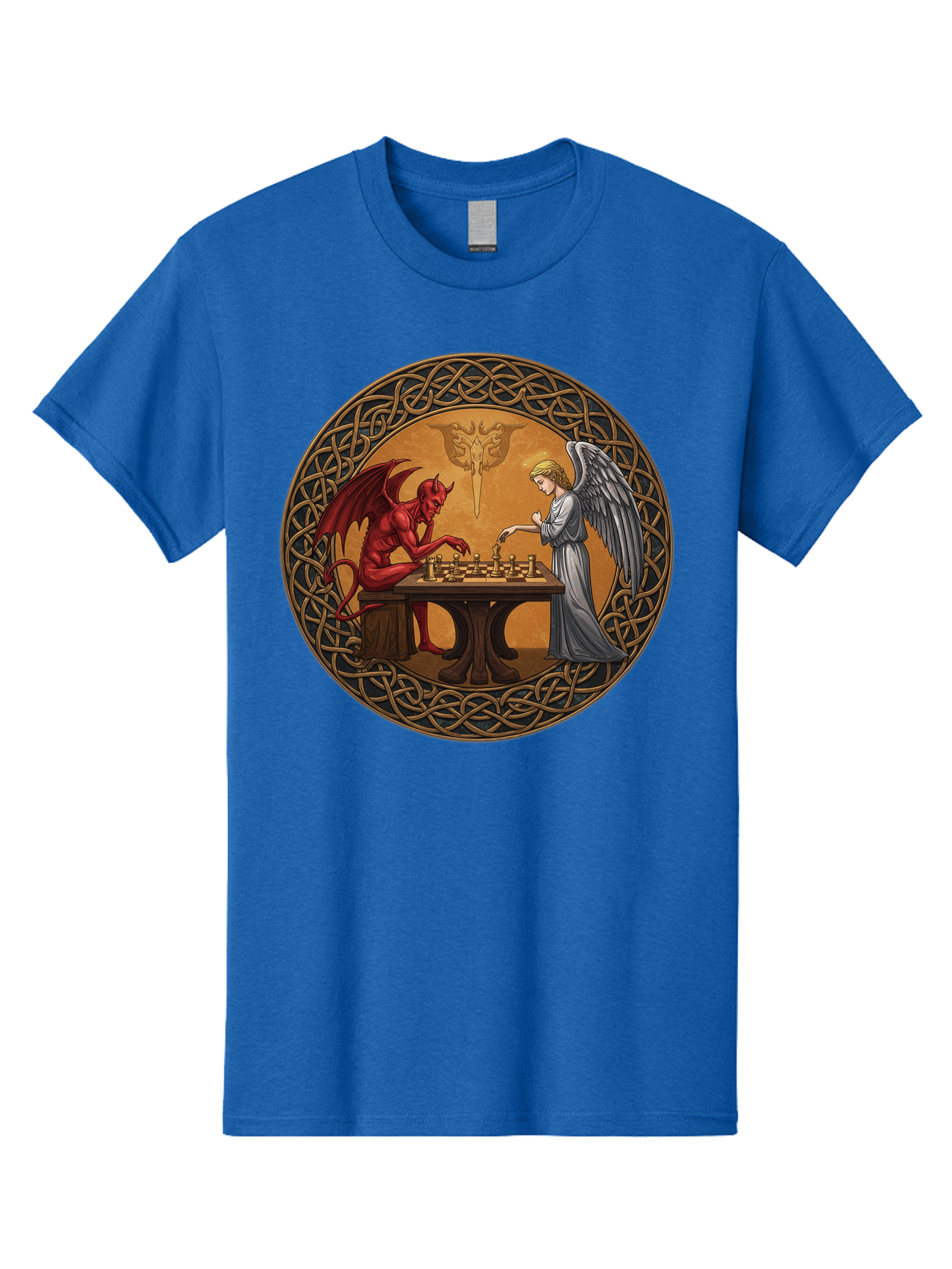 Angel-Vs-Devil-Chess-2 Men'S Graphic Tee, 100% Cotton, Comfortable Casual Summer Wear, Machine Washable, Vintage Camera, Old Camera, Antique Camera, Black Camera, Classic Photography, Photography Equipment, Nostalgic Device, Film Camera, Bah427