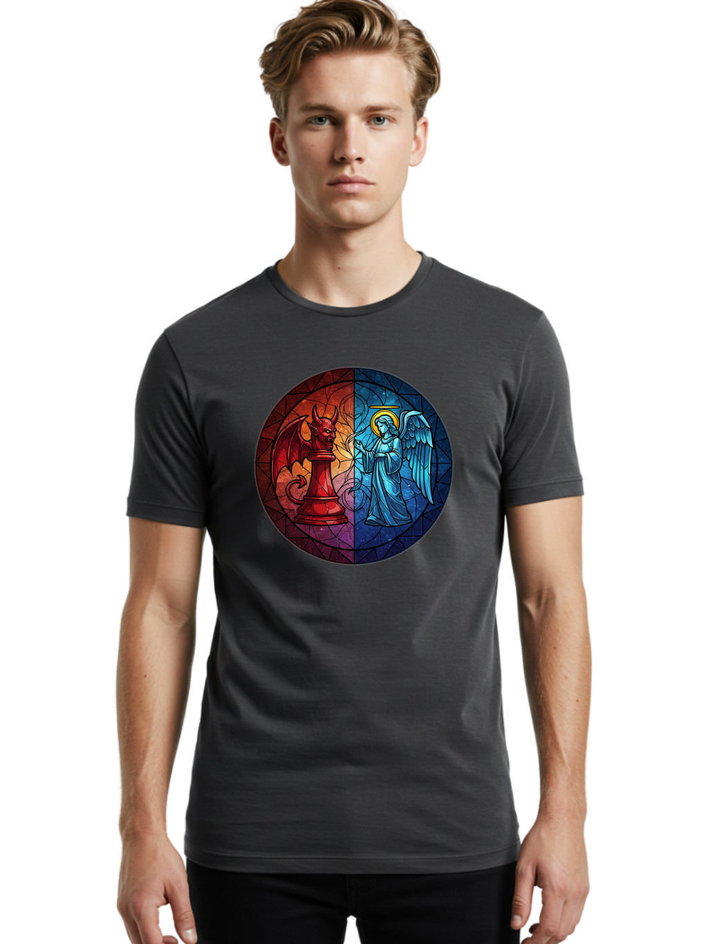 Angel-Vs-Devil-Chess-Piece Men'S Graphic Tee, 100% Cotton, Comfortable Casual Summer Wear, Machine Washable, Vintage Camera, Old Camera, Antique Camera, Black Camera, Classic Photography, Photography Equipment, Nostalgic Device, Film Camera, Bah428