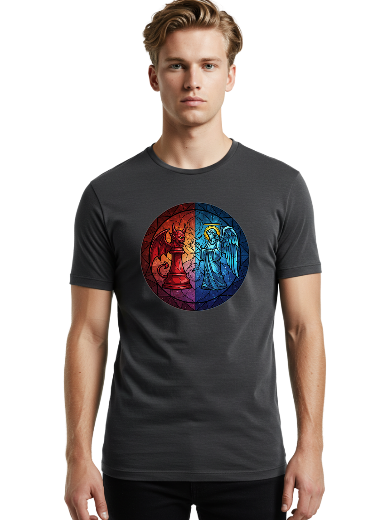 Angel-Vs-Devil-Chess-Piece Men'S Graphic Tee, 100% Cotton, Comfortable Casual Summer Wear, Machine Washable, Vintage Camera, Old Camera, Antique Camera, Black Camera, Classic Photography, Photography Equipment, Nostalgic Device, Film Camera, Bah428