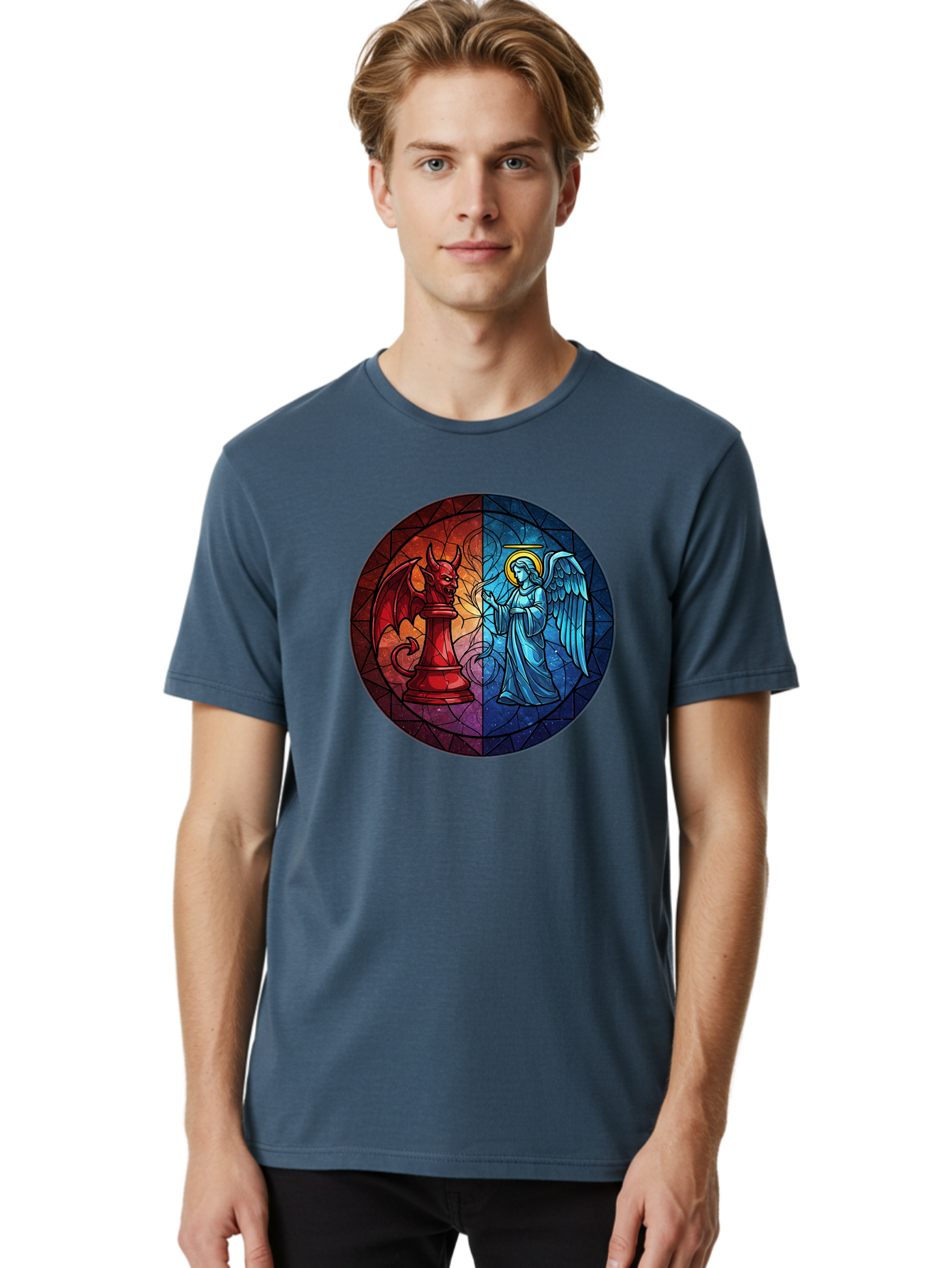 Angel-Vs-Devil-Chess-Piece Men'S Graphic Tee, 100% Cotton, Comfortable Casual Summer Wear, Machine Washable, Vintage Camera, Old Camera, Antique Camera, Black Camera, Classic Photography, Photography Equipment, Nostalgic Device, Film Camera, Bah428