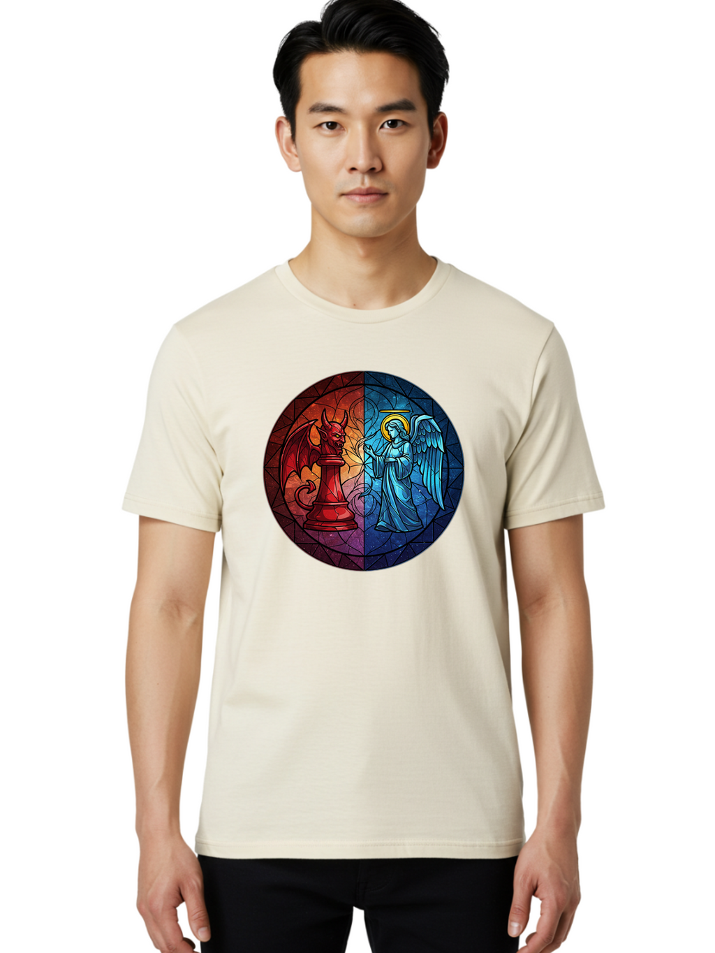 Angel-Vs-Devil-Chess-Piece Men'S Graphic Tee, 100% Cotton, Comfortable Casual Summer Wear, Machine Washable, Vintage Camera, Old Camera, Antique Camera, Black Camera, Classic Photography, Photography Equipment, Nostalgic Device, Film Camera, Bah428