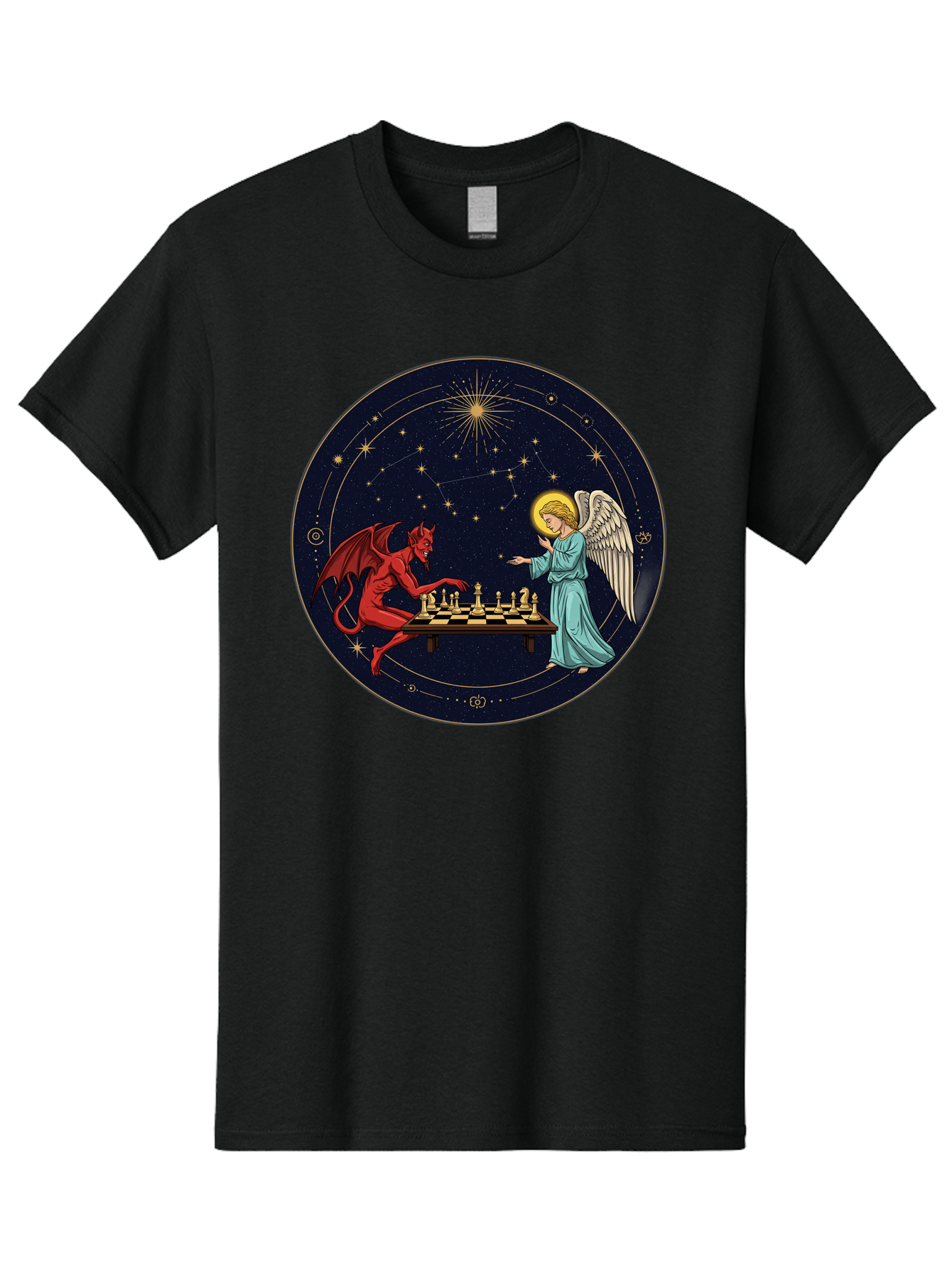 Angel-Vs-Devil-Chess Men'S Graphic Tee, 100% Cotton, Comfortable Casual Summer Wear, Machine Washable, Vintage Camera, Old Camera, Antique Camera, Black Camera, Classic Photography, Photography Equipment, Nostalgic Device, Film Camera, Bah429