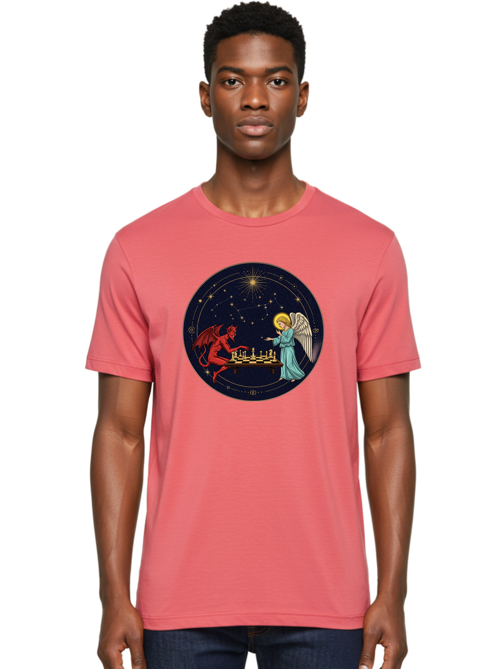 Angel-Vs-Devil-Chess Men'S Graphic Tee, 100% Cotton, Comfortable Casual Summer Wear, Machine Washable, Vintage Camera, Old Camera, Antique Camera, Black Camera, Classic Photography, Photography Equipment, Nostalgic Device, Film Camera, Bah429