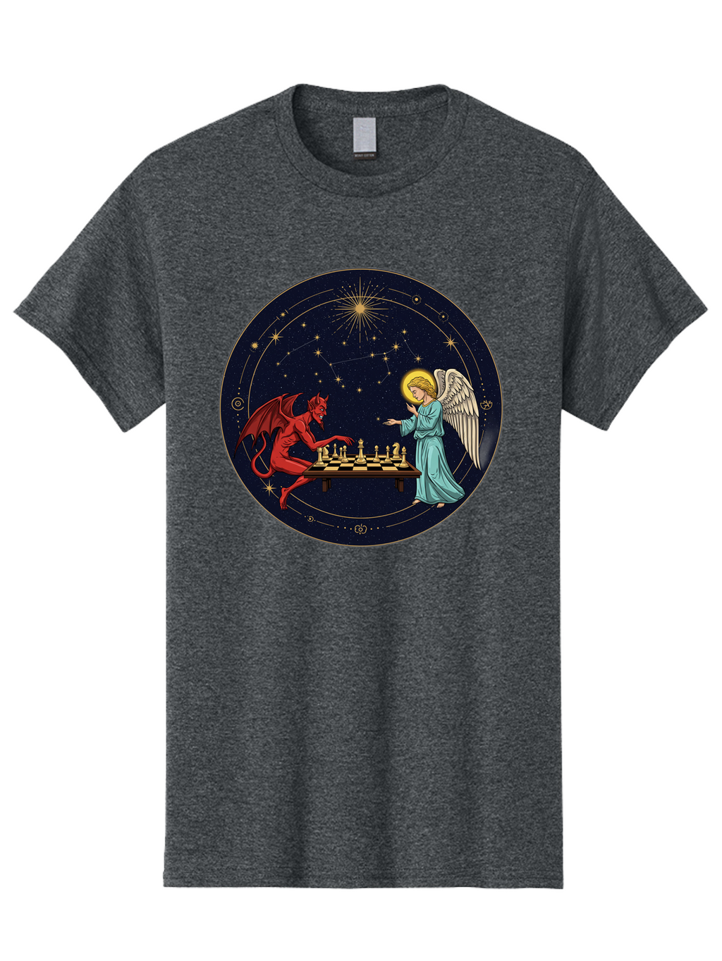 Angel-Vs-Devil-Chess Men'S Graphic Tee, 100% Cotton, Comfortable Casual Summer Wear, Machine Washable, Vintage Camera, Old Camera, Antique Camera, Black Camera, Classic Photography, Photography Equipment, Nostalgic Device, Film Camera, Bah429