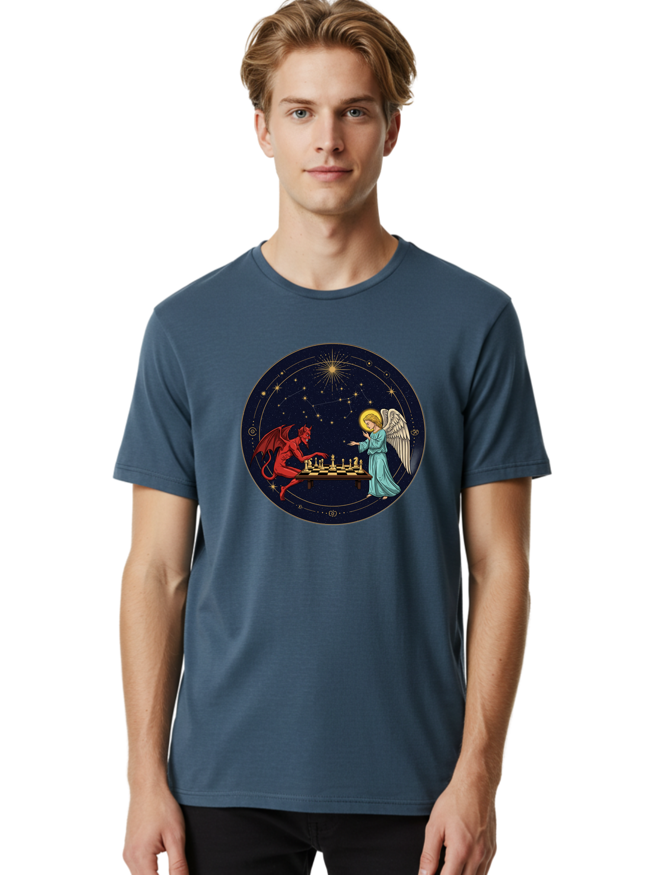 Angel-Vs-Devil-Chess Men'S Graphic Tee, 100% Cotton, Comfortable Casual Summer Wear, Machine Washable, Vintage Camera, Old Camera, Antique Camera, Black Camera, Classic Photography, Photography Equipment, Nostalgic Device, Film Camera, Bah429