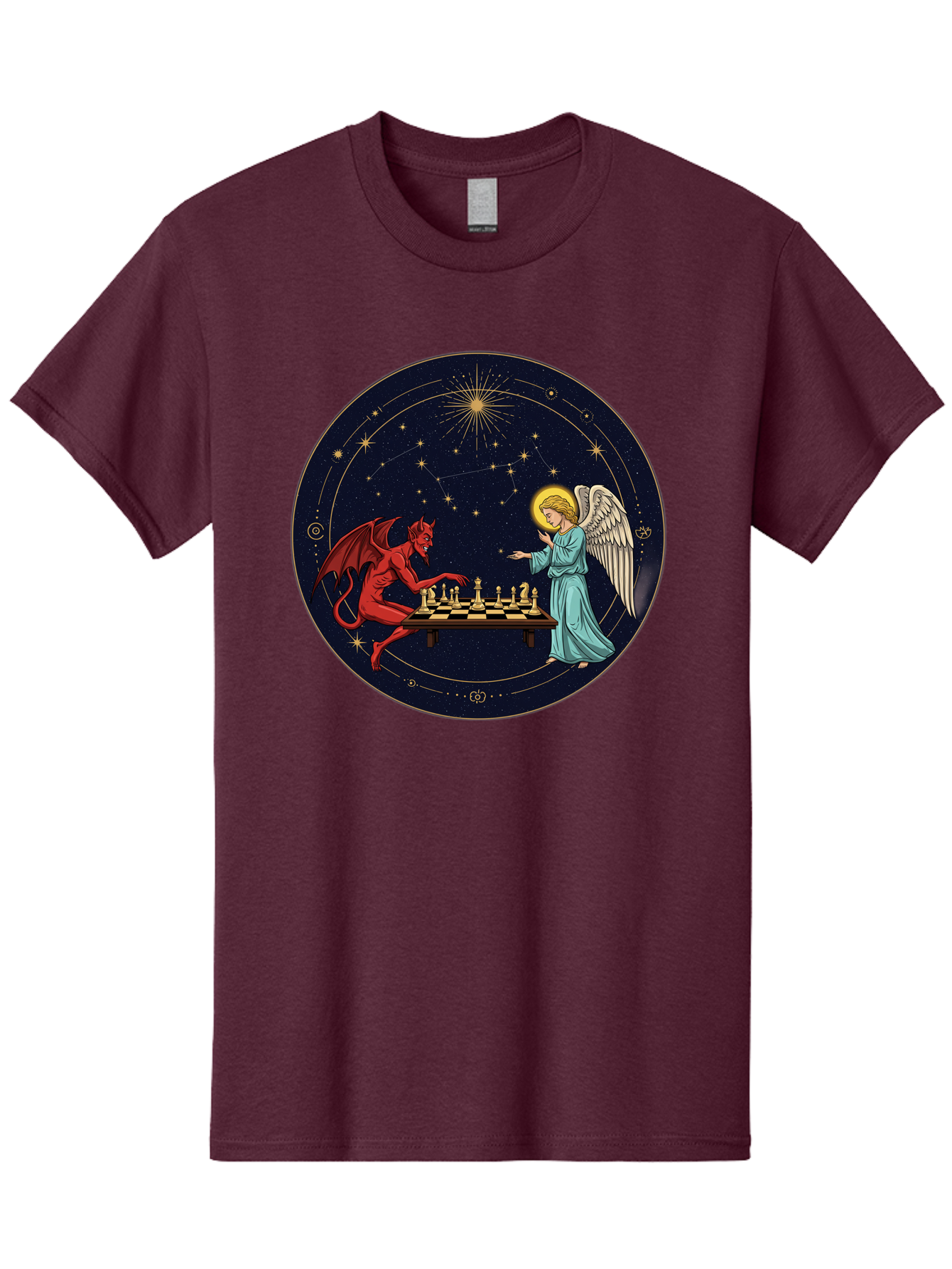 Angel-Vs-Devil-Chess Men'S Graphic Tee, 100% Cotton, Comfortable Casual Summer Wear, Machine Washable, Vintage Camera, Old Camera, Antique Camera, Black Camera, Classic Photography, Photography Equipment, Nostalgic Device, Film Camera, Bah429