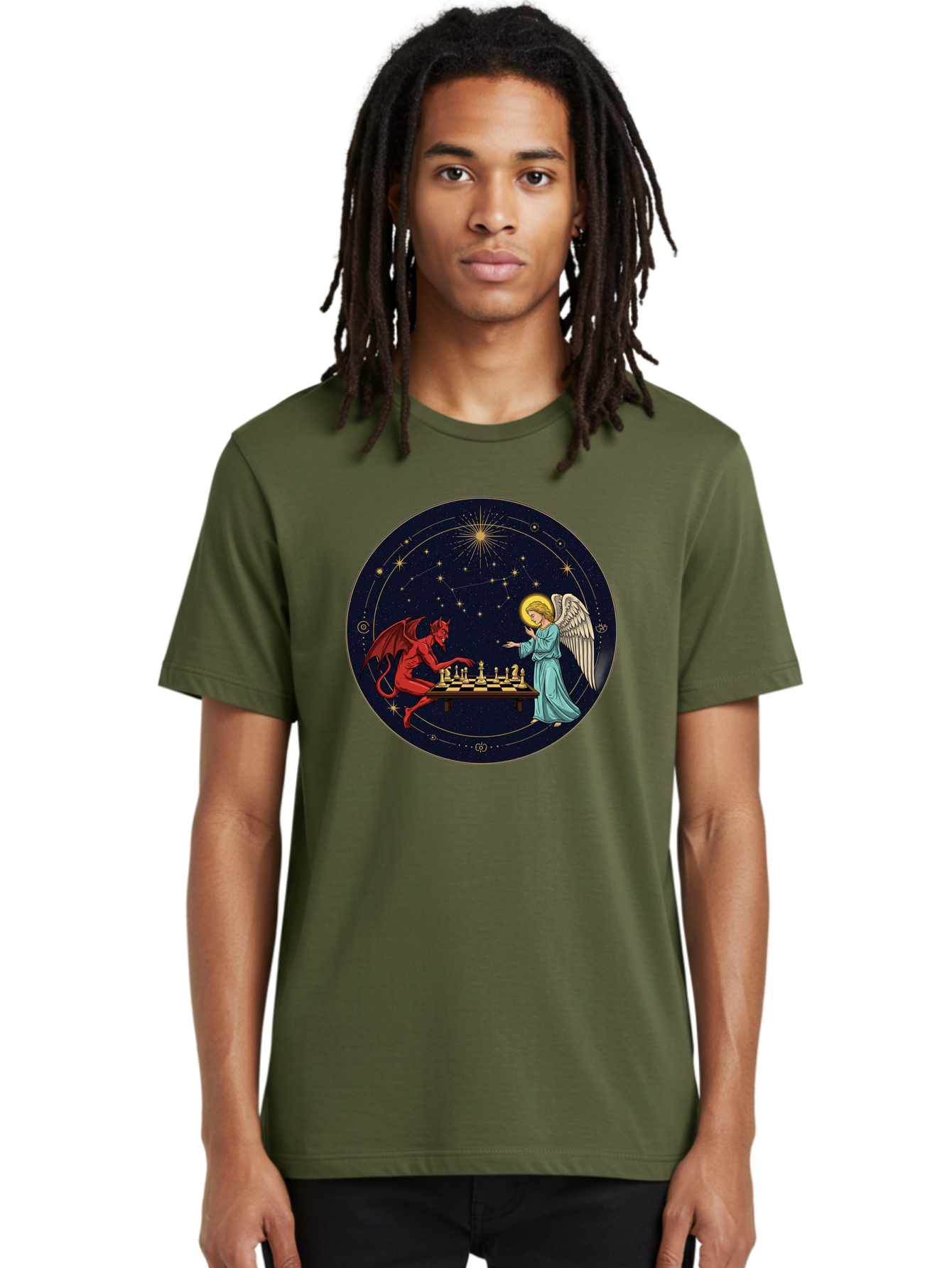 Angel-Vs-Devil-Chess Men'S Graphic Tee, 100% Cotton, Comfortable Casual Summer Wear, Machine Washable, Vintage Camera, Old Camera, Antique Camera, Black Camera, Classic Photography, Photography Equipment, Nostalgic Device, Film Camera, Bah429